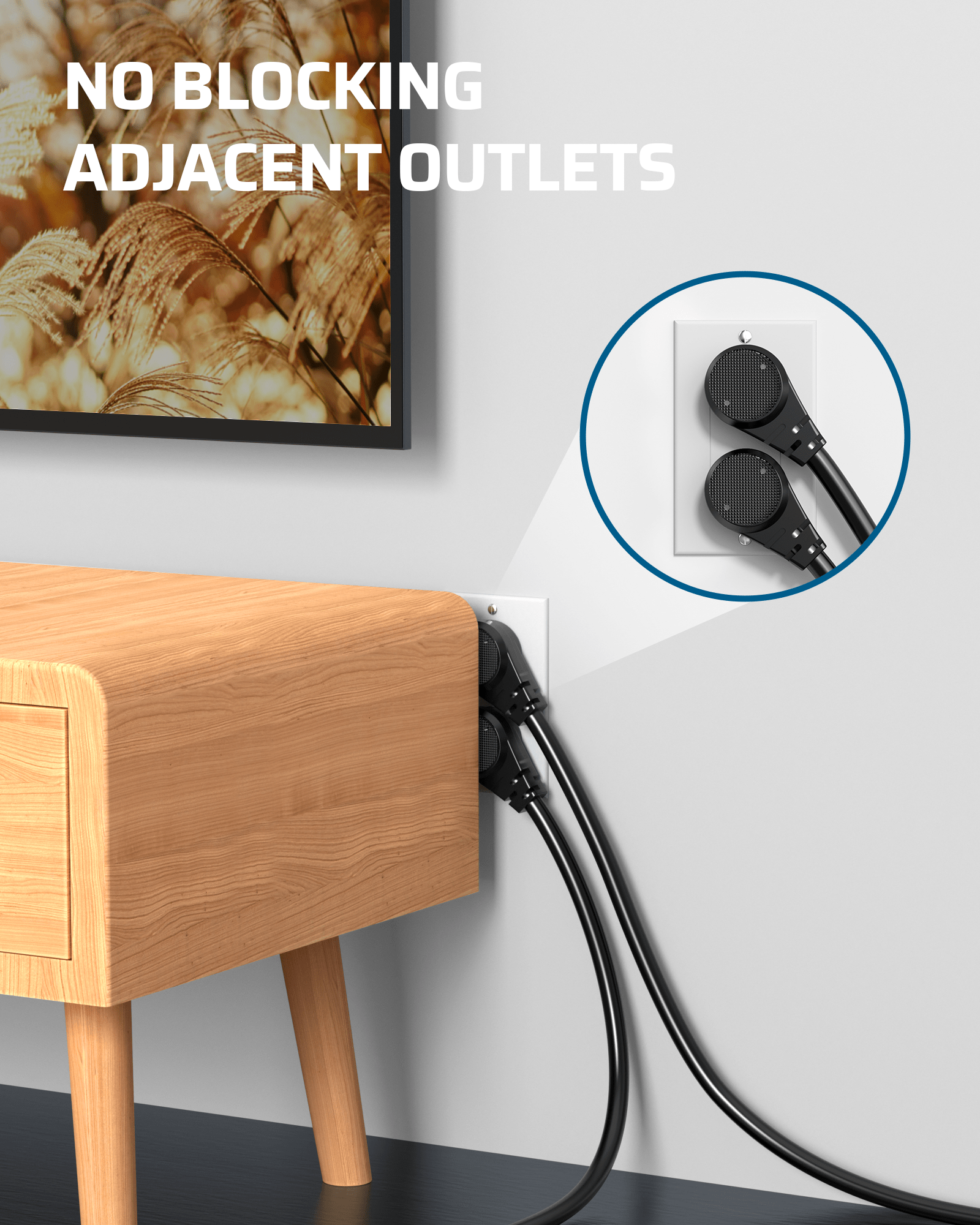 DEWENWILS 1ft Indoor Short Extension Cord with 3 Prong, Low Profile Power Cable SJT 14 AWG (3 Pack)-HFCB01M