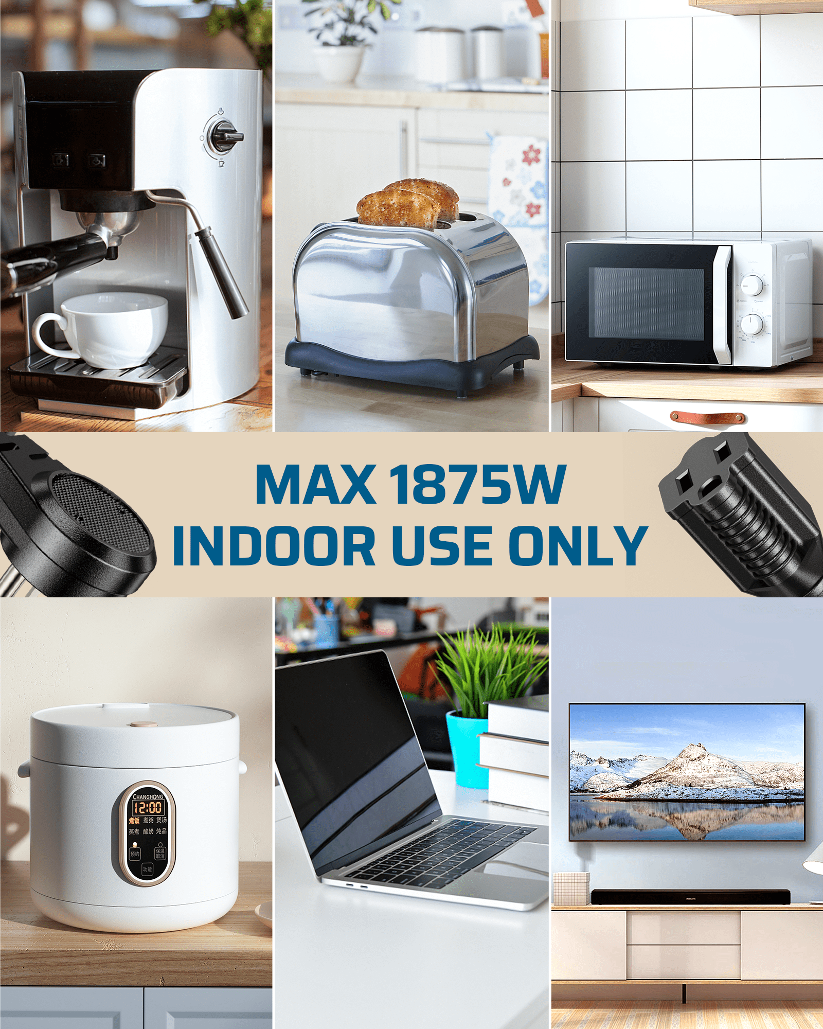 DEWENWILS 1ft Indoor Short Extension Cord with 3 Prong, Low Profile Power Cable SJT 14 AWG (3 Pack)-HFCB01M