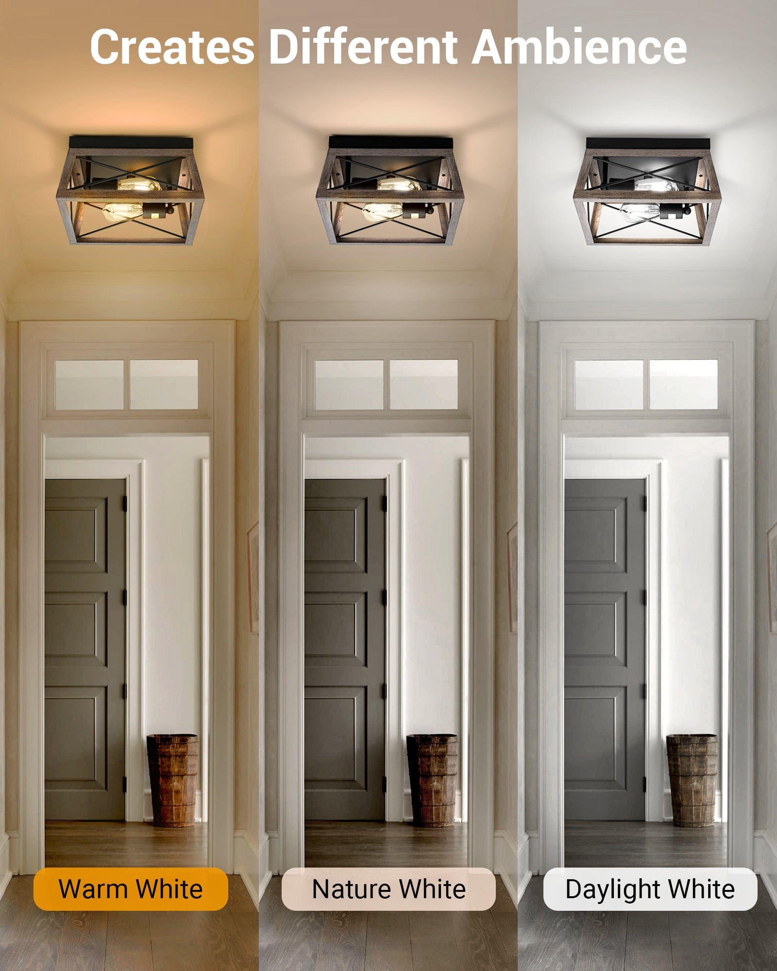 DEWENWILS Farmhouse Flush Mount Ceiling Light Fixture, 2-Light Close to Ceiling Lamp with Wood Grain Finish, Industrial Semi Flush Mount Island Light for Hallway Kitchen Entryway Living Room-HFCL02E