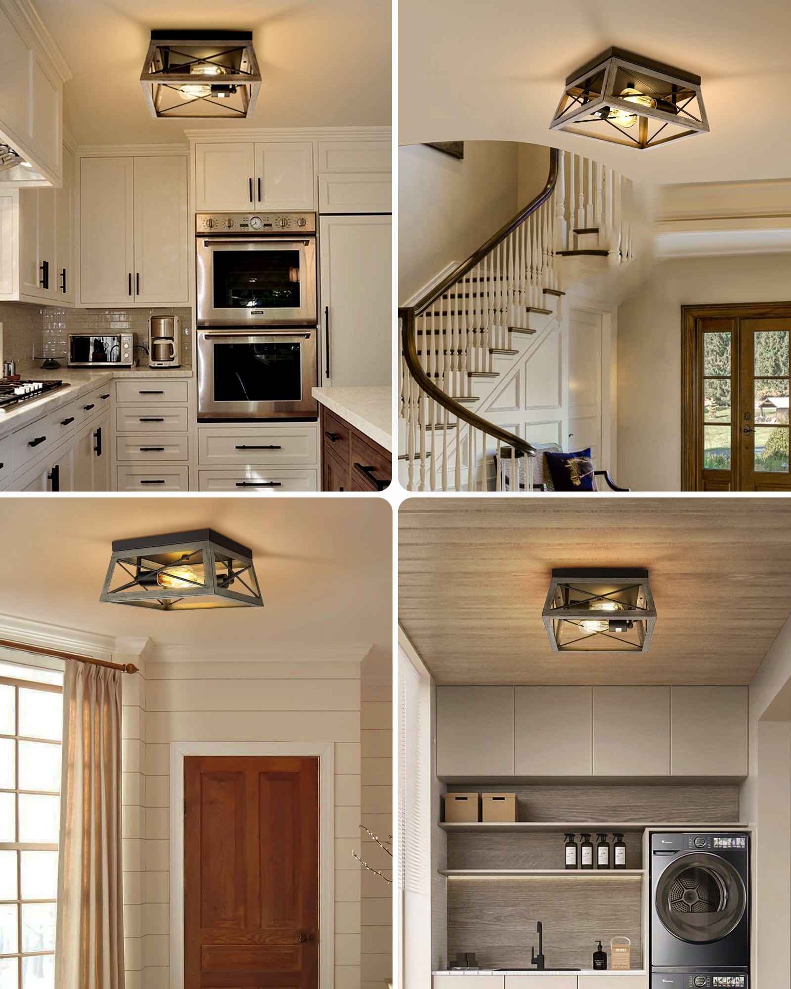 DEWENWILS Farmhouse Flush Mount Ceiling Light Fixture, 2-Light Close to Ceiling Lamp with Wood Grain Finish, Industrial Semi Flush Mount Island Light for Hallway Kitchen Entryway Living Room-HFCL02E