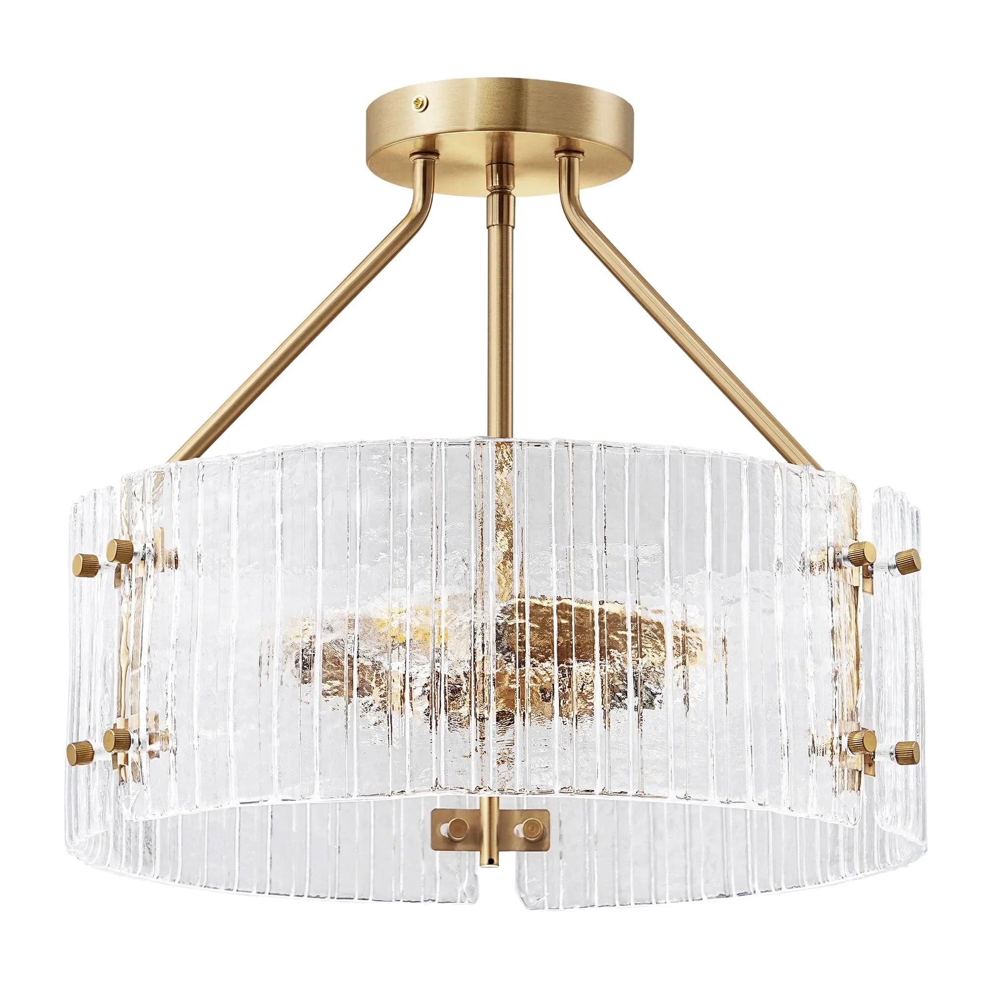 3-Light Ribbed Clear Glass Flush Mount Ceiling Light