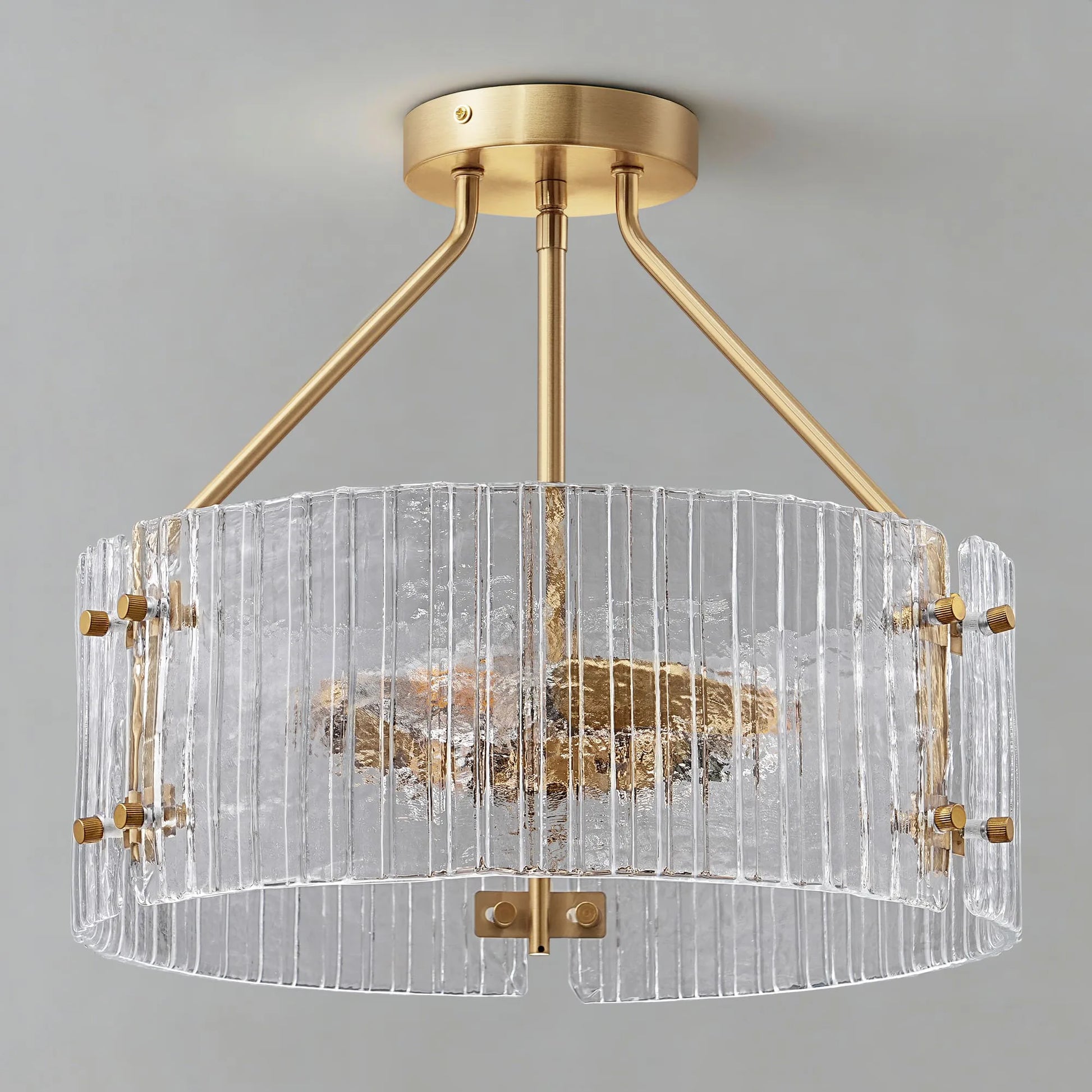 3-Light Ribbed Clear Glass Flush Mount Ceiling Light