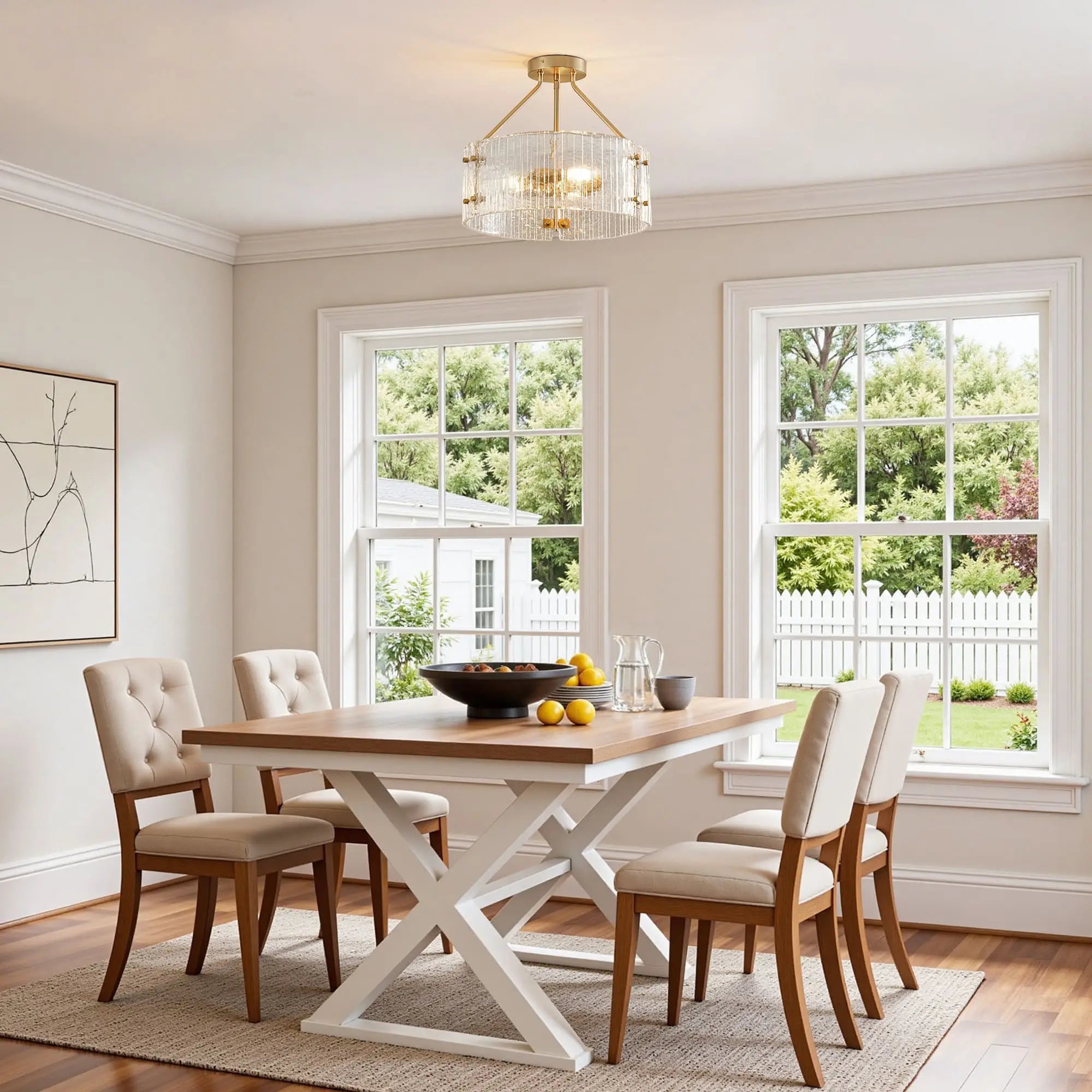 3-Light Ribbed Clear Glass Flush Mount Ceiling Light