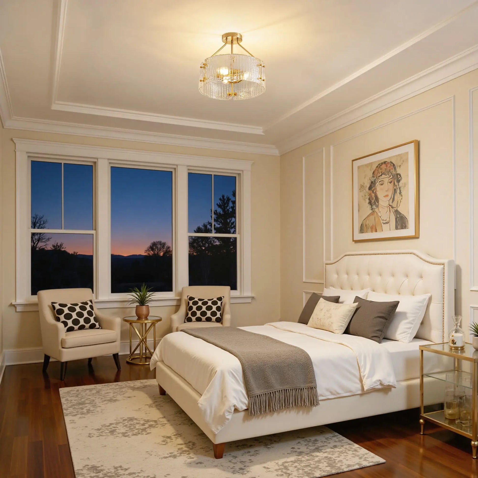 3-Light Ribbed Clear Glass Flush Mount Ceiling Light