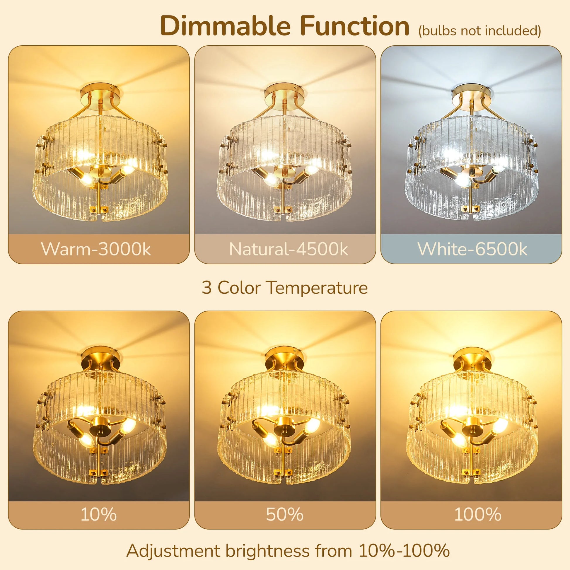 3-Light Ribbed Clear Glass Flush Mount Ceiling Light