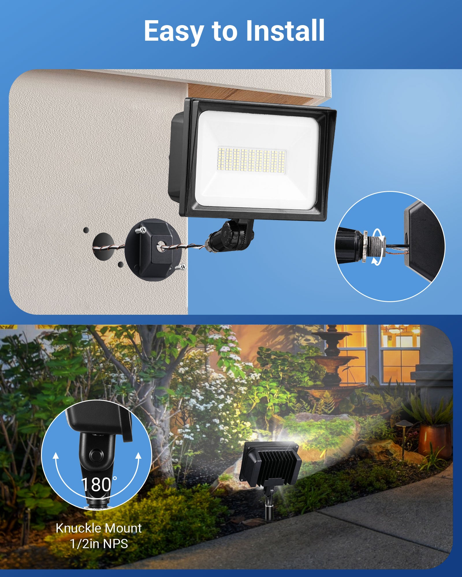 DEWENWILS 65W LED Flood Light Outdoor, 6670 Lumen Super Bright (500W Halogen Equivalent), IP65 Waterproof Knuckle Mount LED Security Light, 5000K Daylight for Landscape, Garden, Yard, Garage-HFLB01A