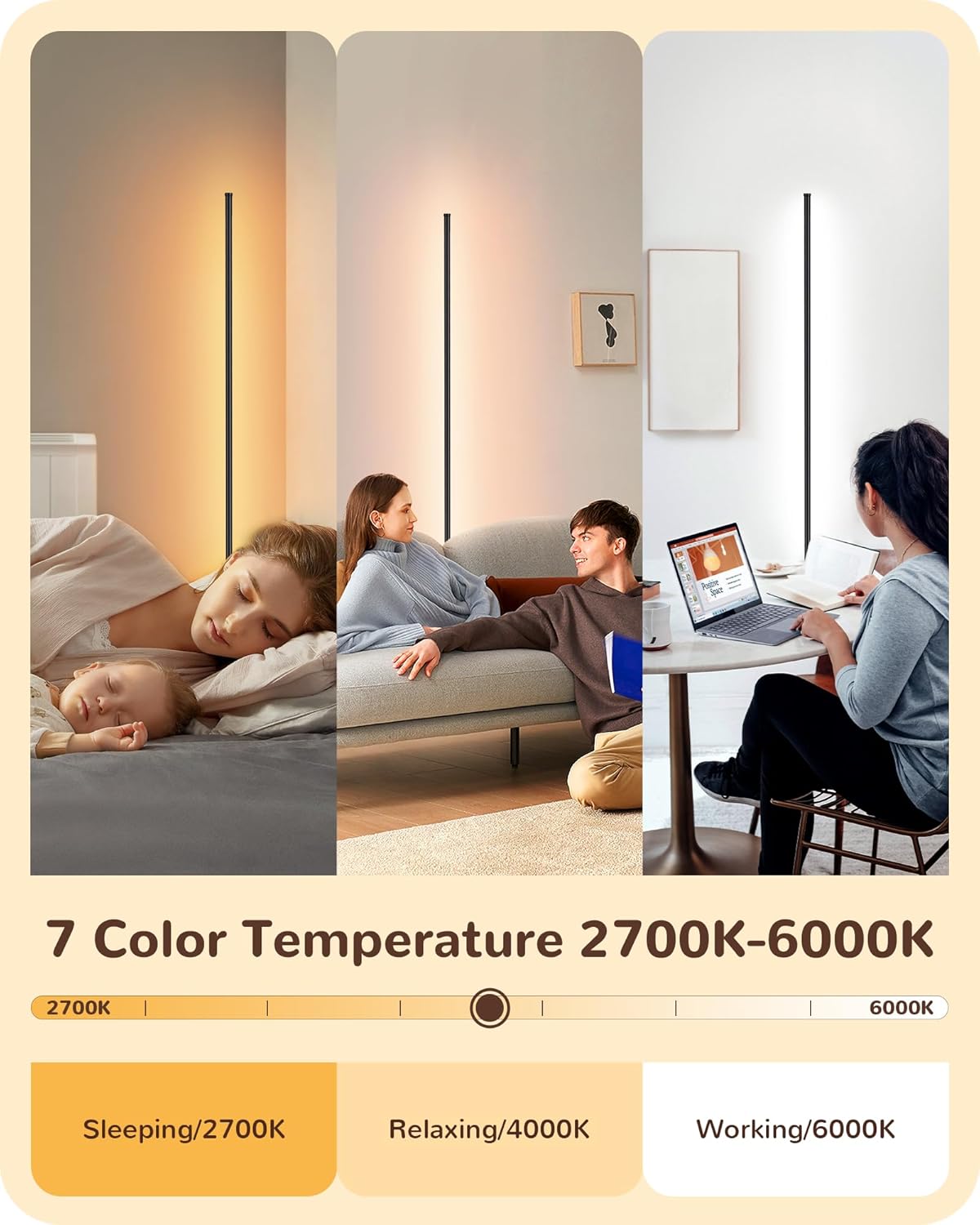 57.5" Tall Modern Minimalist Dimmable LED Corner Floor Lamps with Remote Control - Set of 2 (Black)