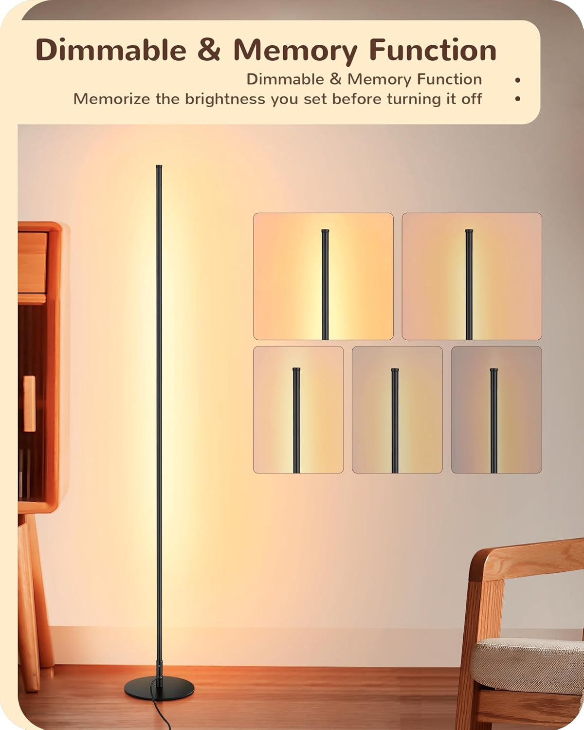 57.5" Tall Modern Minimalist Dimmable LED Corner Floor Lamps with Remote Control - Set of 2 (Black)