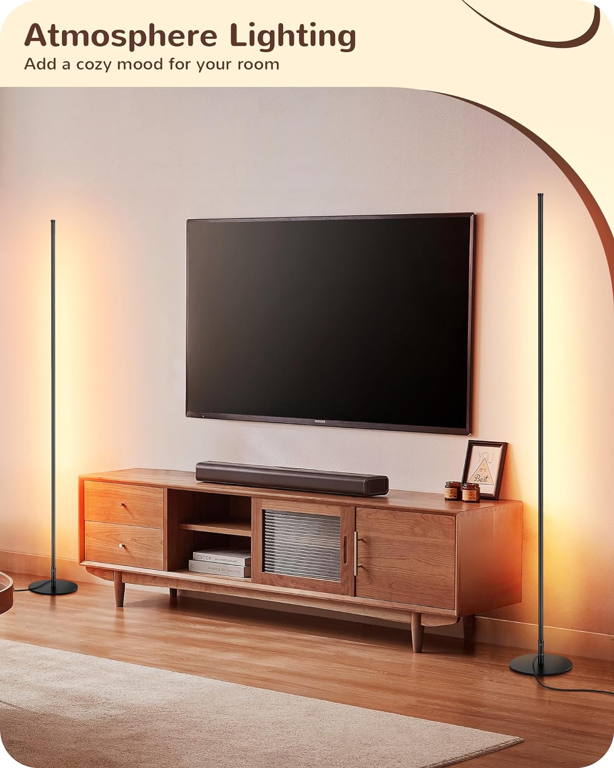 57.5" Tall Modern Minimalist Dimmable LED Corner Floor Lamps with Remote Control - Set of 2 (Black)