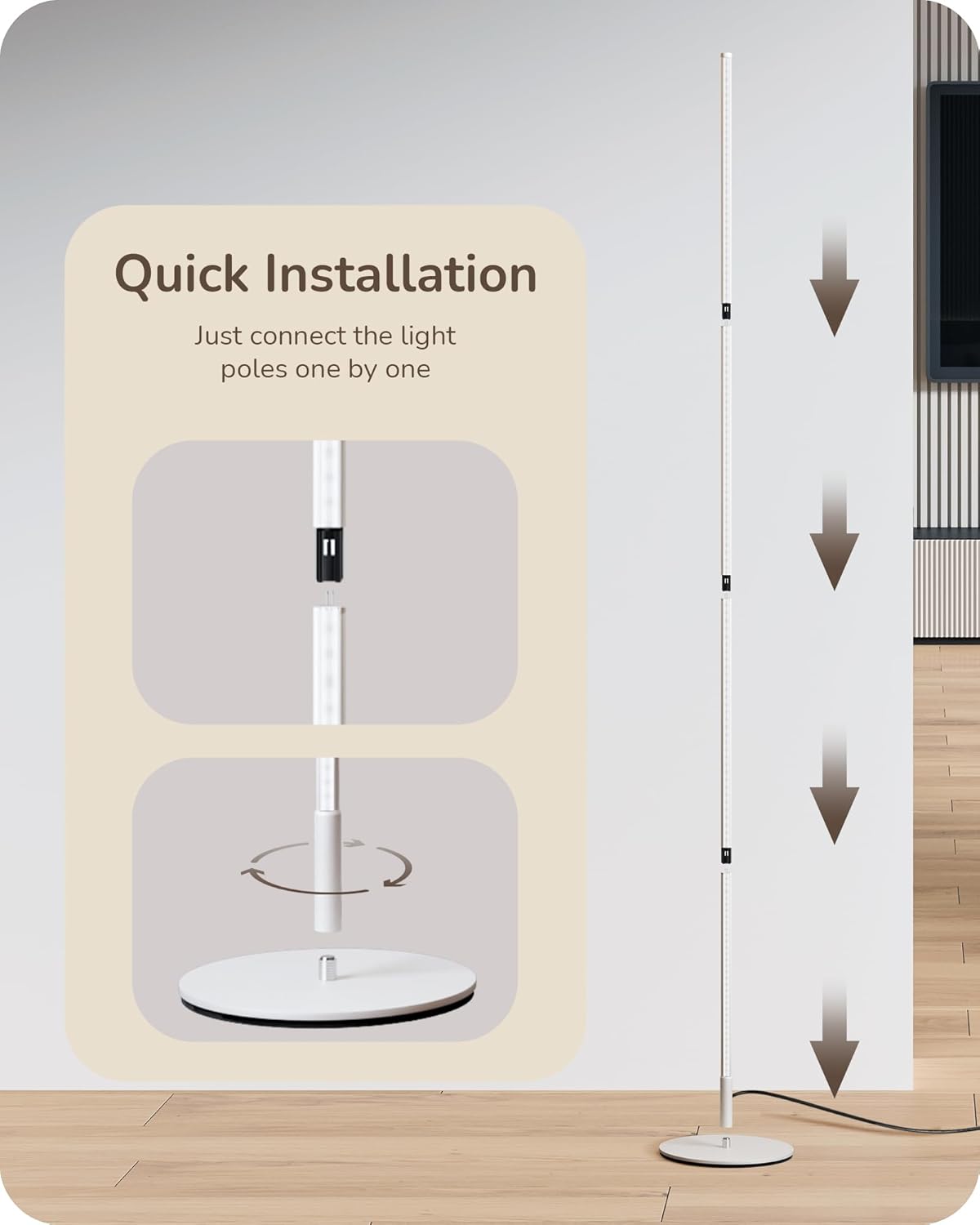 Modern Minimalist Adjustable-Height Dimmable LED Corner Floor Lamp with Remote Control