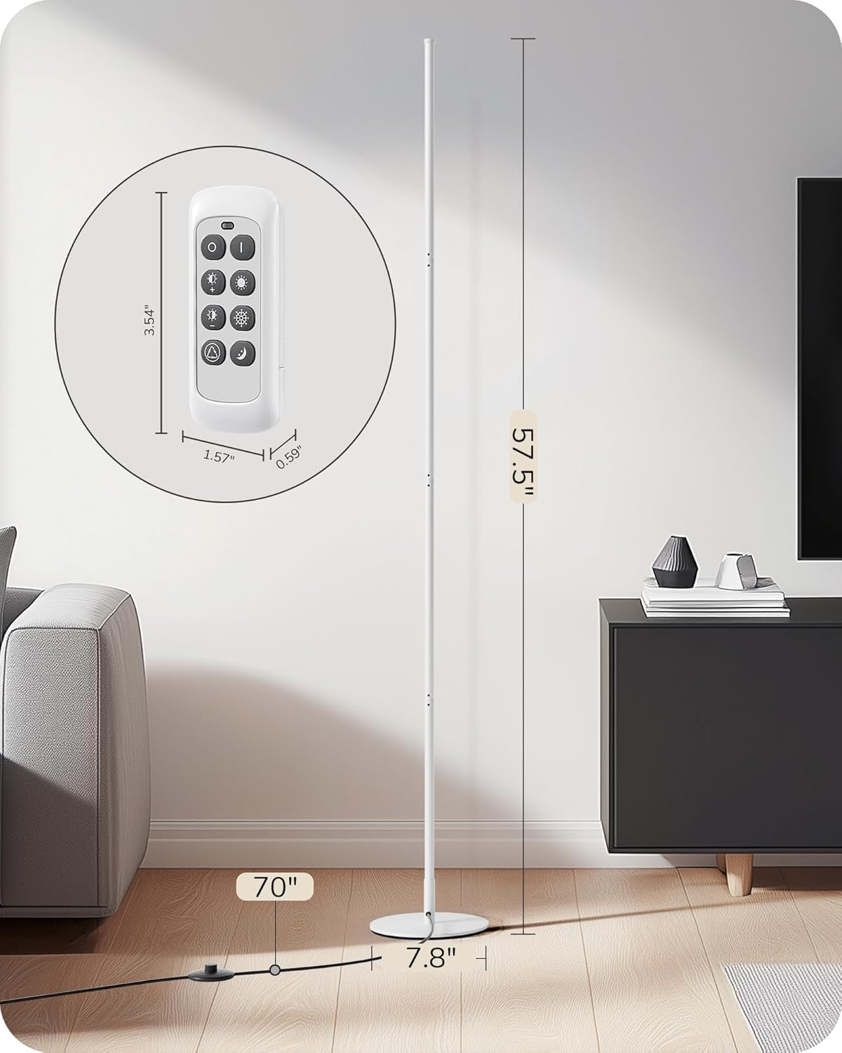 Modern Minimalist Adjustable-Height Dimmable LED Corner Floor Lamp with Remote Control