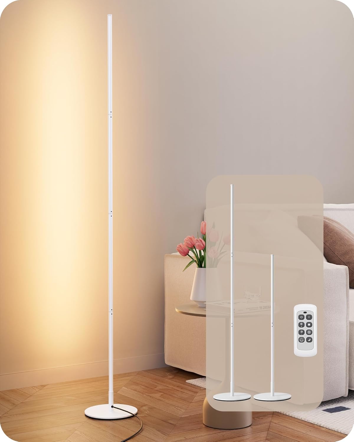 Modern Minimalist Adjustable-Height Dimmable LED Corner Floor Lamp with Remote Control