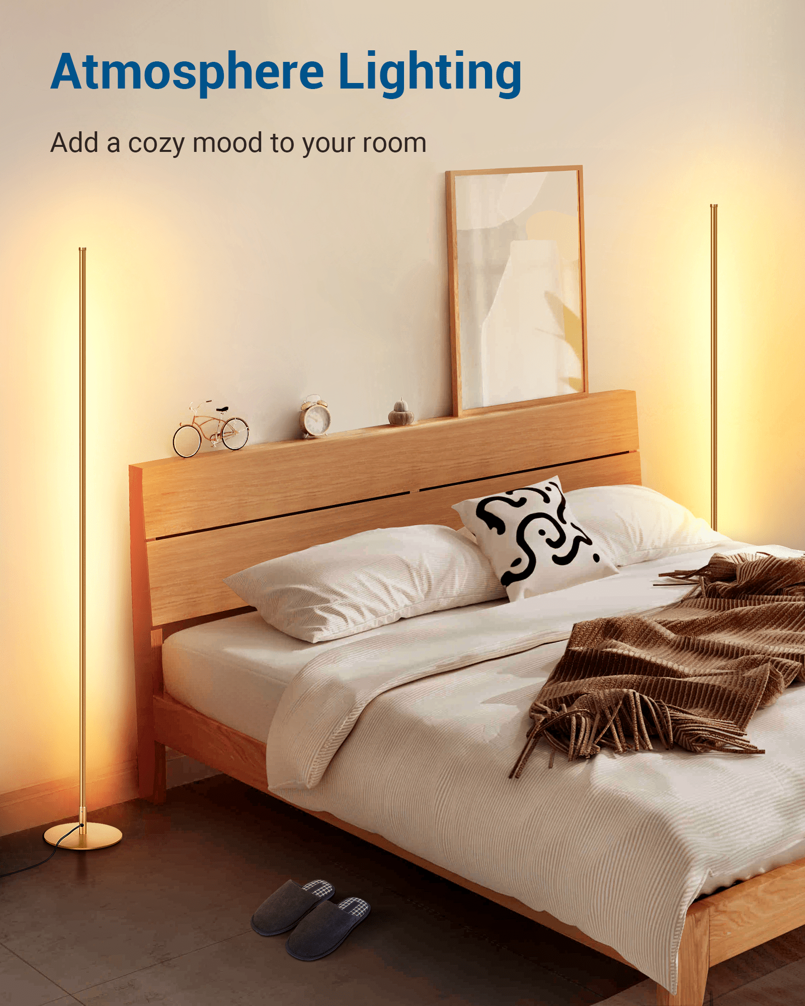 DEWENWILS 57.5" Dimmable LED Corner Floor Lamp, 3000K Warm White Light (Gold)-HLFL02G1