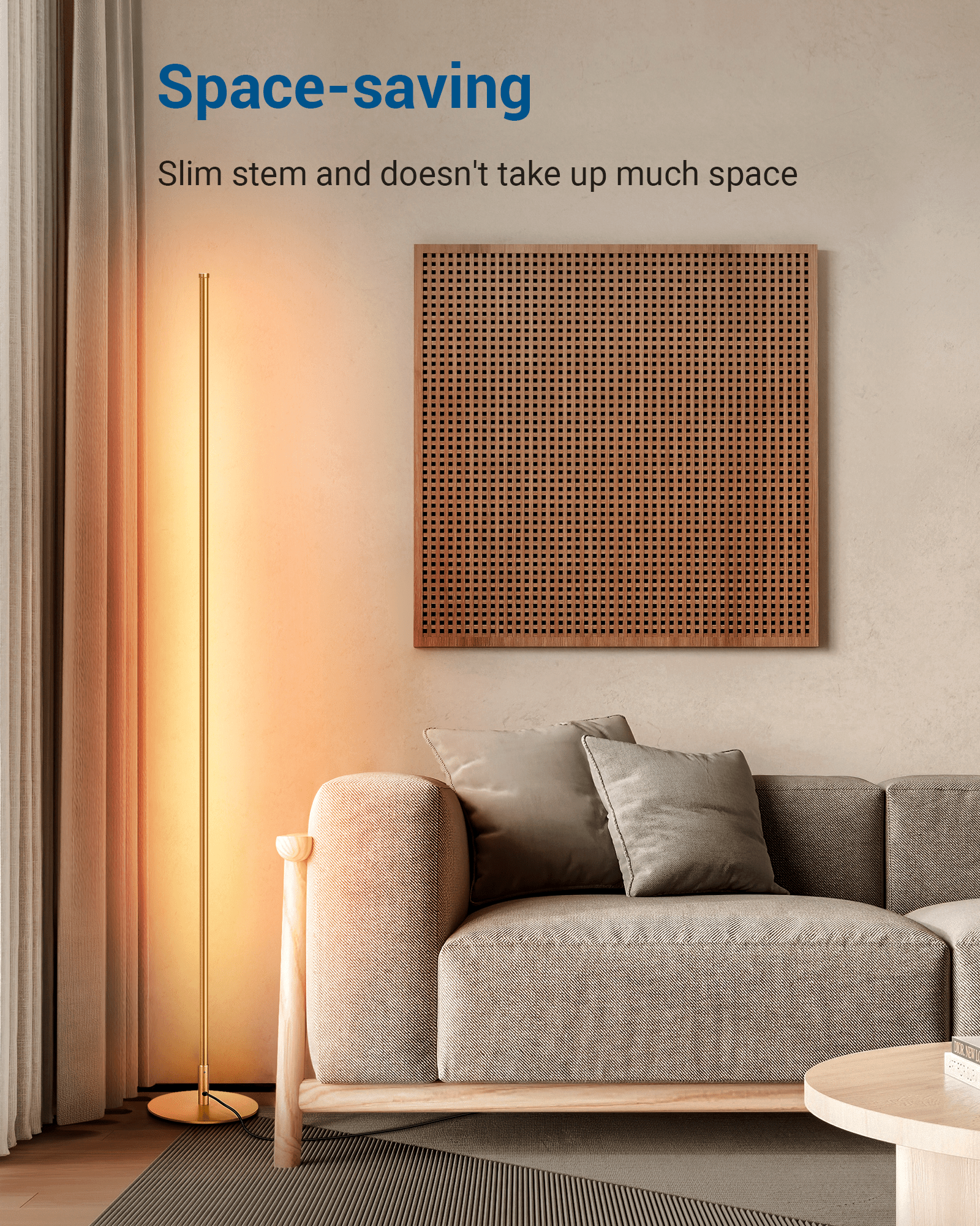 DEWENWILS 2-Set 57.5" Minimalist LED Corner Floor Lamp, Modern Dimmable Mood Lighting, Standing Tall Floor Lamp for Living Room, Bedroom, Office, 3000K Warm White Light (Gold)-HFLG02T