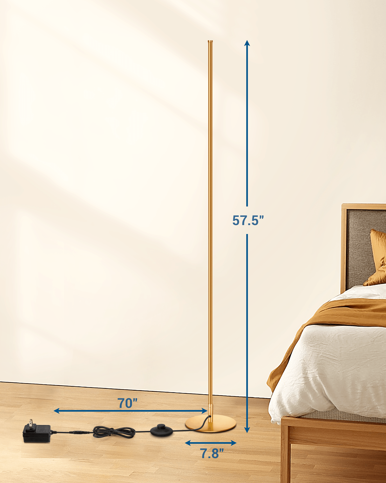 DEWENWILS 57.5" Dimmable LED Corner Floor Lamp, 3000K Warm White Light (Gold)-HLFL02G1