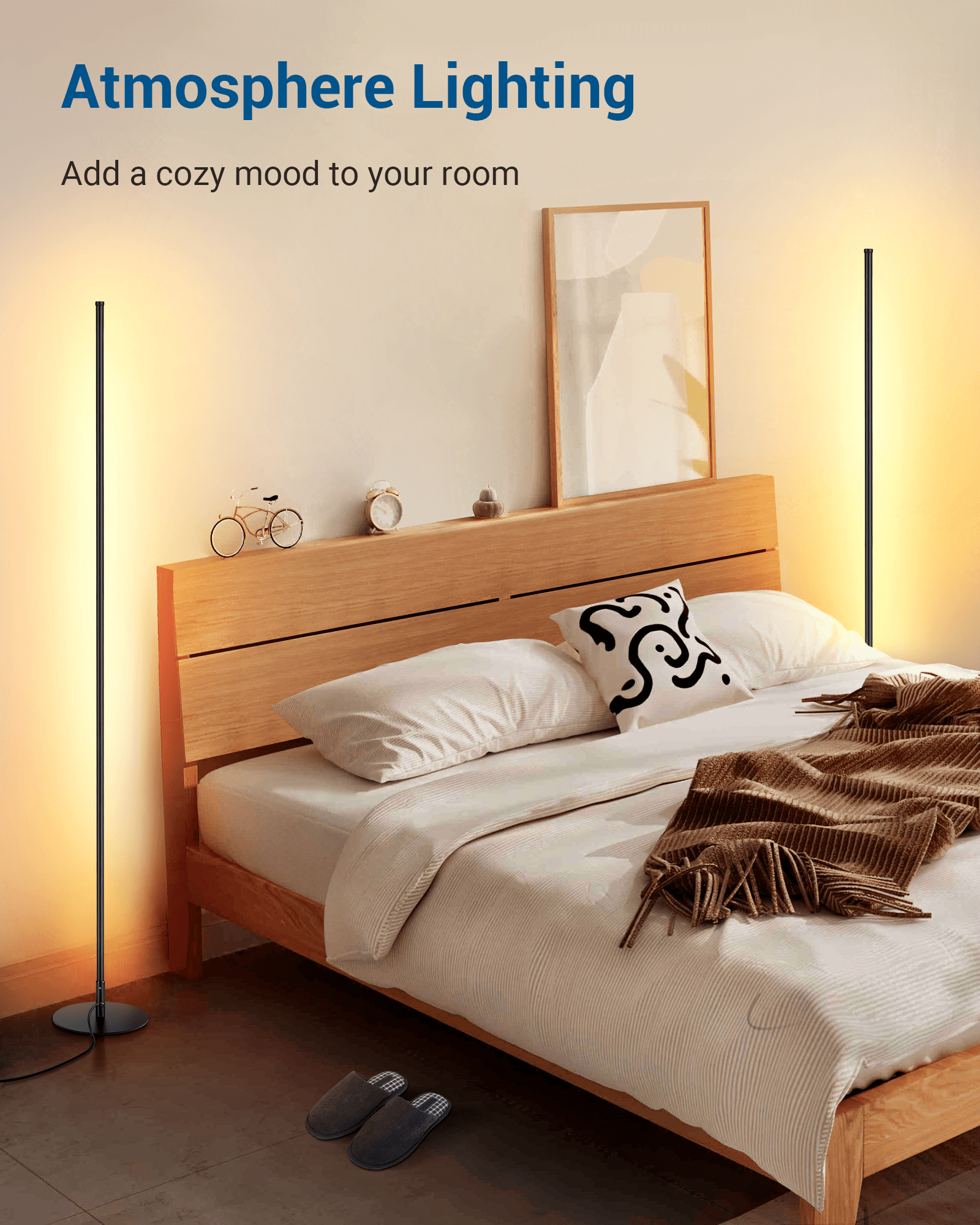 DEWENWILS 2-Set 57.5" Minimalist LED Corner Floor Lamp, Modern Dimmable Mood Lighting, Standing Tall Floor Lamp for Living Room, Bedroom, Office, 3000K Warm White Light, Black-HFLK02T