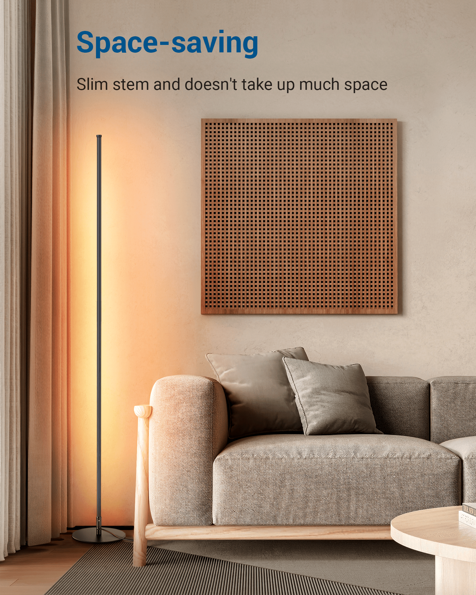 DEWENWILS 2-Set 57.5" Minimalist LED Corner Floor Lamp, Modern Dimmable Mood Lighting, Standing Tall Floor Lamp for Living Room, Bedroom, Office, 3000K Warm White Light, Black-HFLK02T
