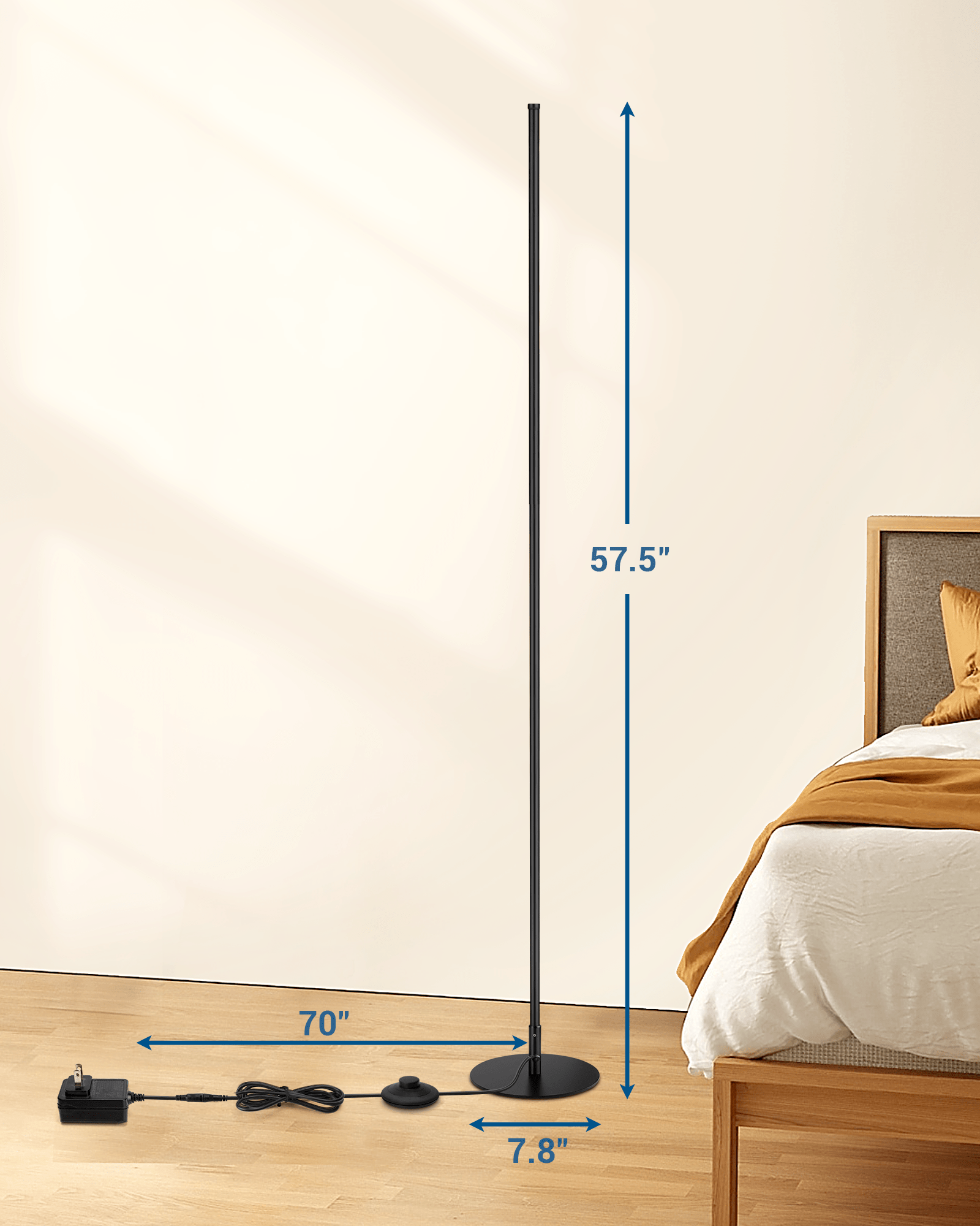 DEWENWILS 2-Set 57.5" Minimalist LED Corner Floor Lamp, Modern Dimmable Mood Lighting, Standing Tall Floor Lamp for Living Room, Bedroom, Office, 3000K Warm White Light, Black-HFLK02T