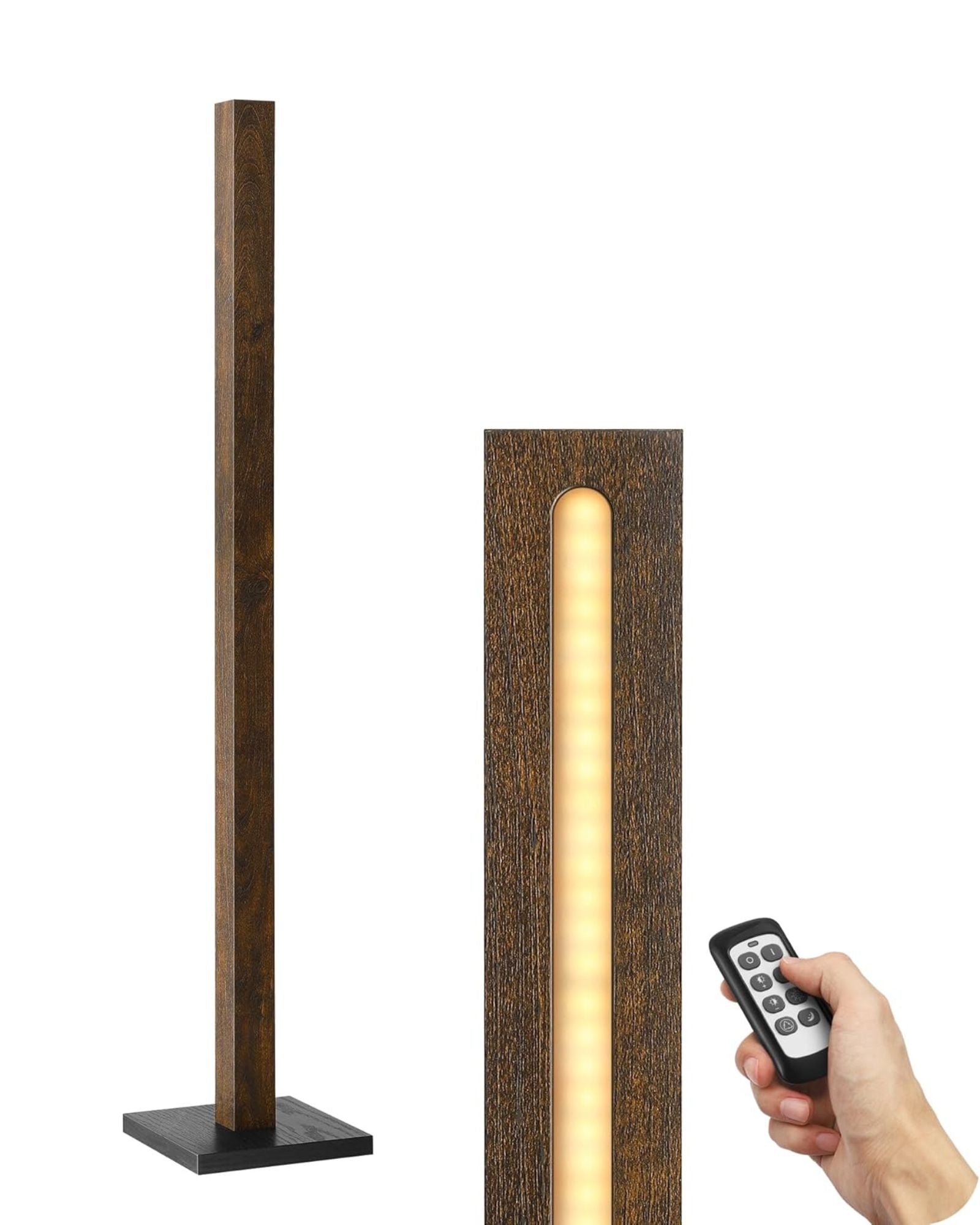 Minimalist Wooden LED Corner Floor Lamp with Remote & Stepless Dimming