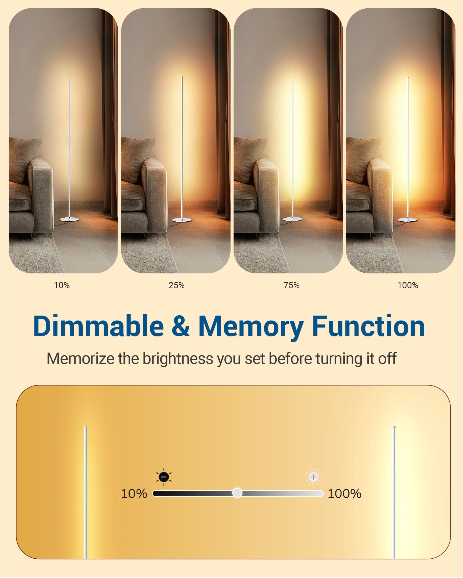 DEWENWILS LED Corner Floor Lamp, Set of 2 Modern Dimmable Mood Floor Light, 57.5" Minimalist Standing Tall Lamp for Living Room, Bedroom, Office, 3000K Warm White Light (White)-HFLW02T