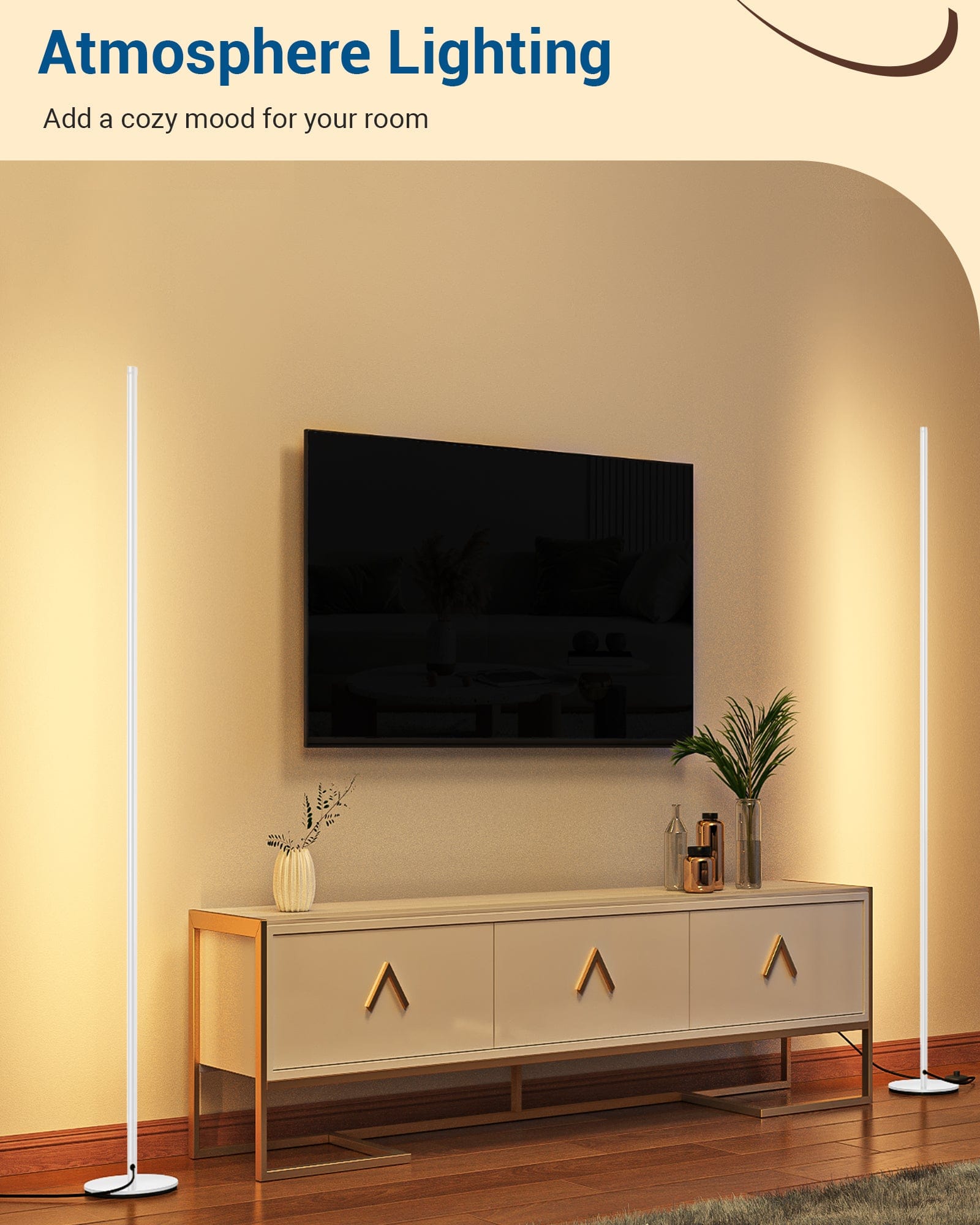 DEWENWILS LED Corner Floor Lamp, Set of 2 Modern Dimmable Mood Floor Light, 57.5" Minimalist Standing Tall Lamp for Living Room, Bedroom, Office, 3000K Warm White Light (White)-HFLW02T