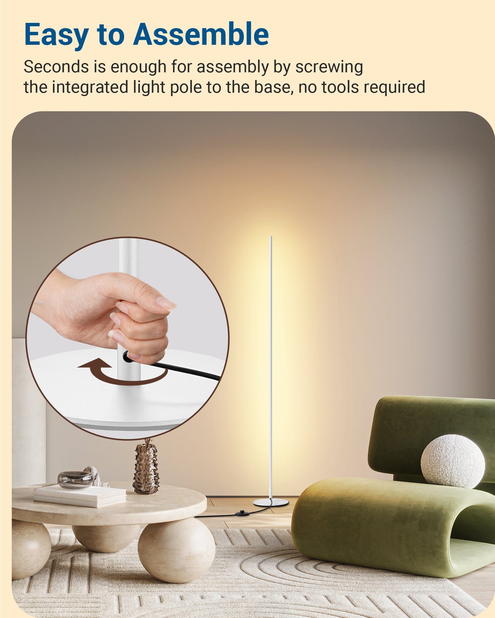 DEWENWILS LED Corner Floor Lamp, Set of 2 Modern Dimmable Mood Floor Light, 57.5" Minimalist Standing Tall Lamp for Living Room, Bedroom, Office, 3000K Warm White Light (White)-HFLW02T