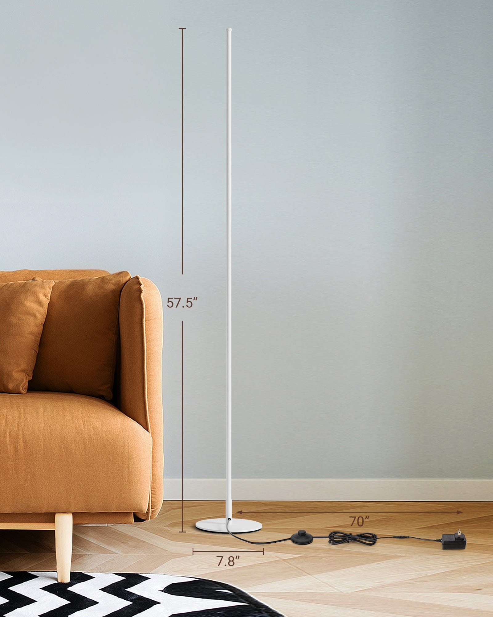 DEWENWILS LED Corner Floor Lamp, Set of 2 Modern Dimmable Mood Floor Light, 57.5" Minimalist Standing Tall Lamp for Living Room, Bedroom, Office, 3000K Warm White Light (White)-HFLW02T