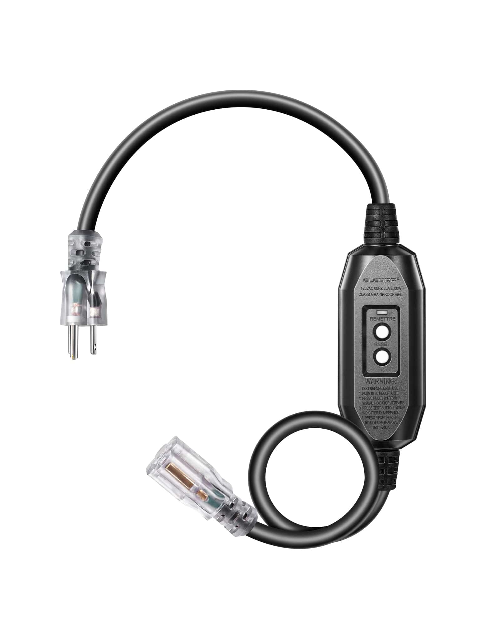 DEWENWILS 3Ft Automatic GFCI Extension Cord Outdoor, 12/3 SJTW Heavy Duty Extension Cord, Power Cord with LED Lighted 3 Prong Plug, 15A/125V/1875W, Black-HGFB03C