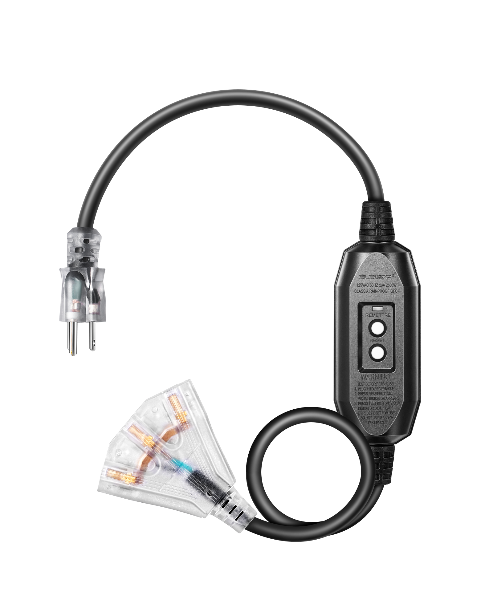 DEWENWILS 3 FT Automatic GFCI Extension Cord Outdoor, 12/3 Gauge Extension Cord for Multiple Appliances, Heavy Duty Power Cable with LED Lighted 3 Prong Plug, Black-HGFB03A