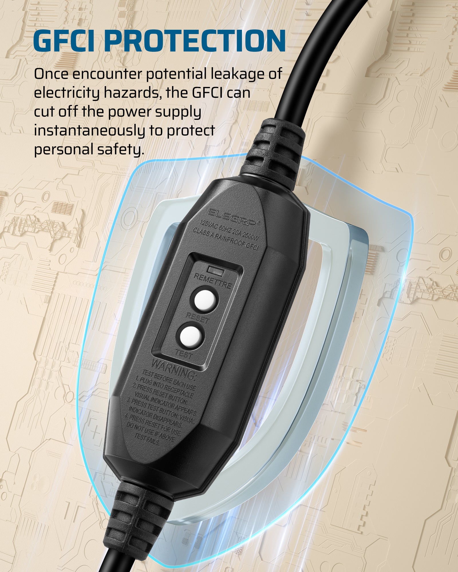 DEWENWILS 3 FT Automatic GFCI Extension Cord Outdoor, 12/3 Gauge Extension Cord for Multiple Appliances, Heavy Duty Power Cable with LED Lighted 3 Prong Plug, Black-HGFB03A