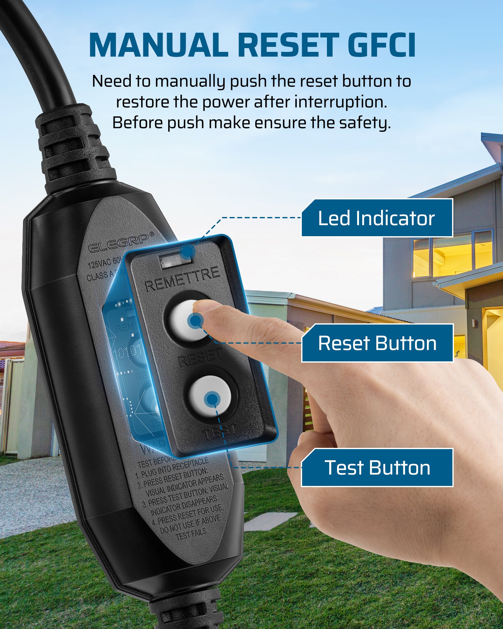 DEWENWILS 3 FT Outdoor GFCI Extension Cord Manual, 12/3 Gauge Extension Cord for Multiple Appliances, Heavy Duty Power Cable with LED Lighted 3 Prong Plug, Black-HGFB03B