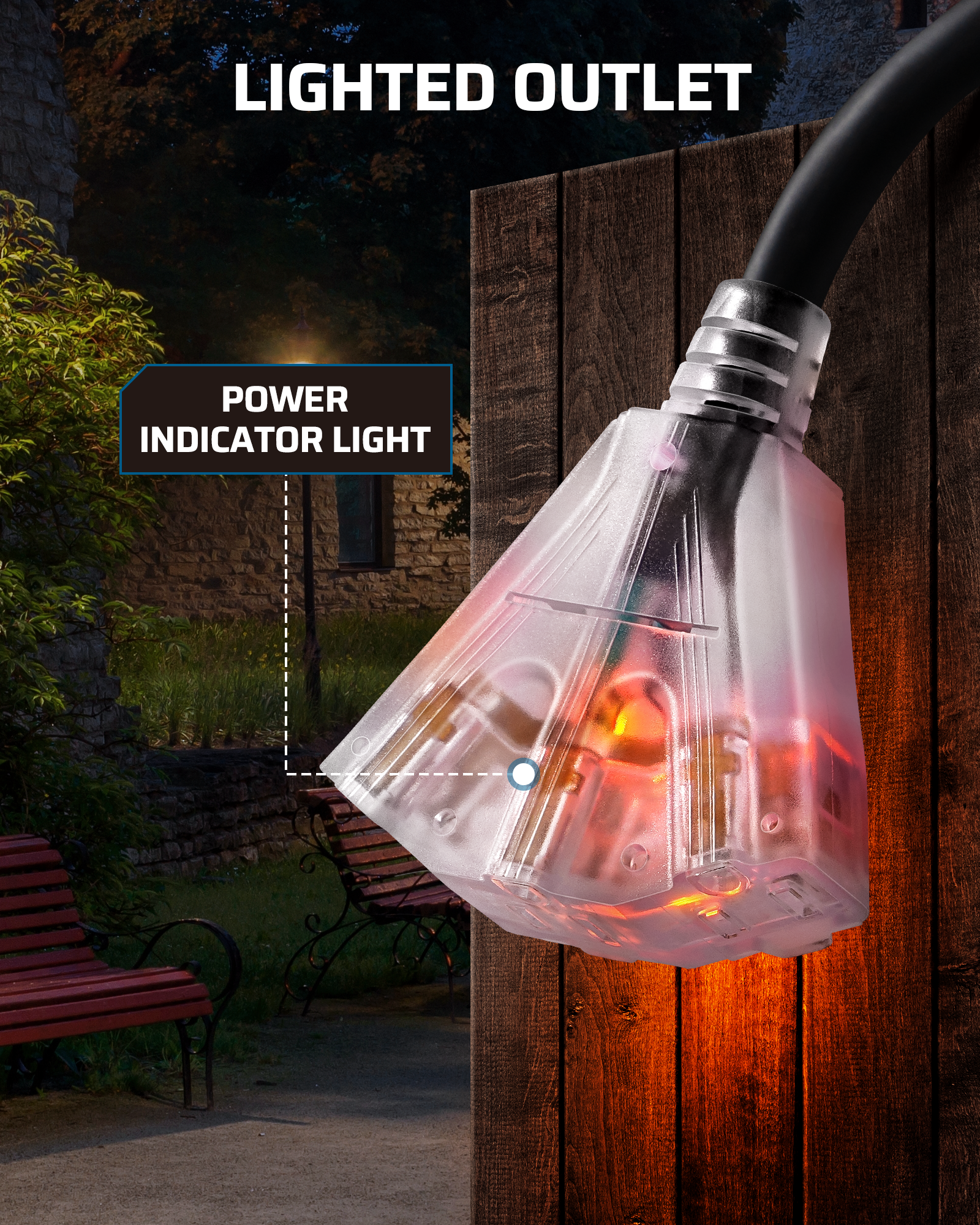 DEWENWILS 3 FT Automatic GFCI Extension Cord Outdoor, 12/3 Gauge Extension Cord for Multiple Appliances, Heavy Duty Power Cable with LED Lighted 3 Prong Plug, Black-HGFB03A