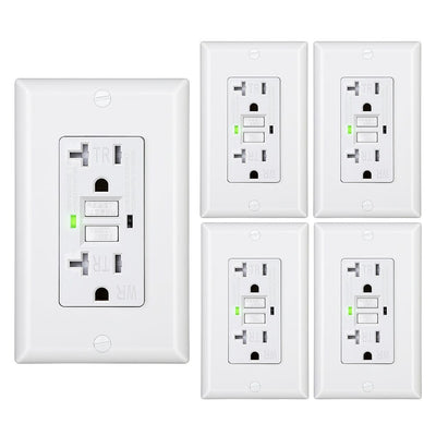 DEWENWILS 5-Pack 20A GFCI Outlet, Self-Test GFCI Receptacle with LED Indicator, Tamper Resistant, Weather Resistant, Wallplate Included, White-F2HGFB20D