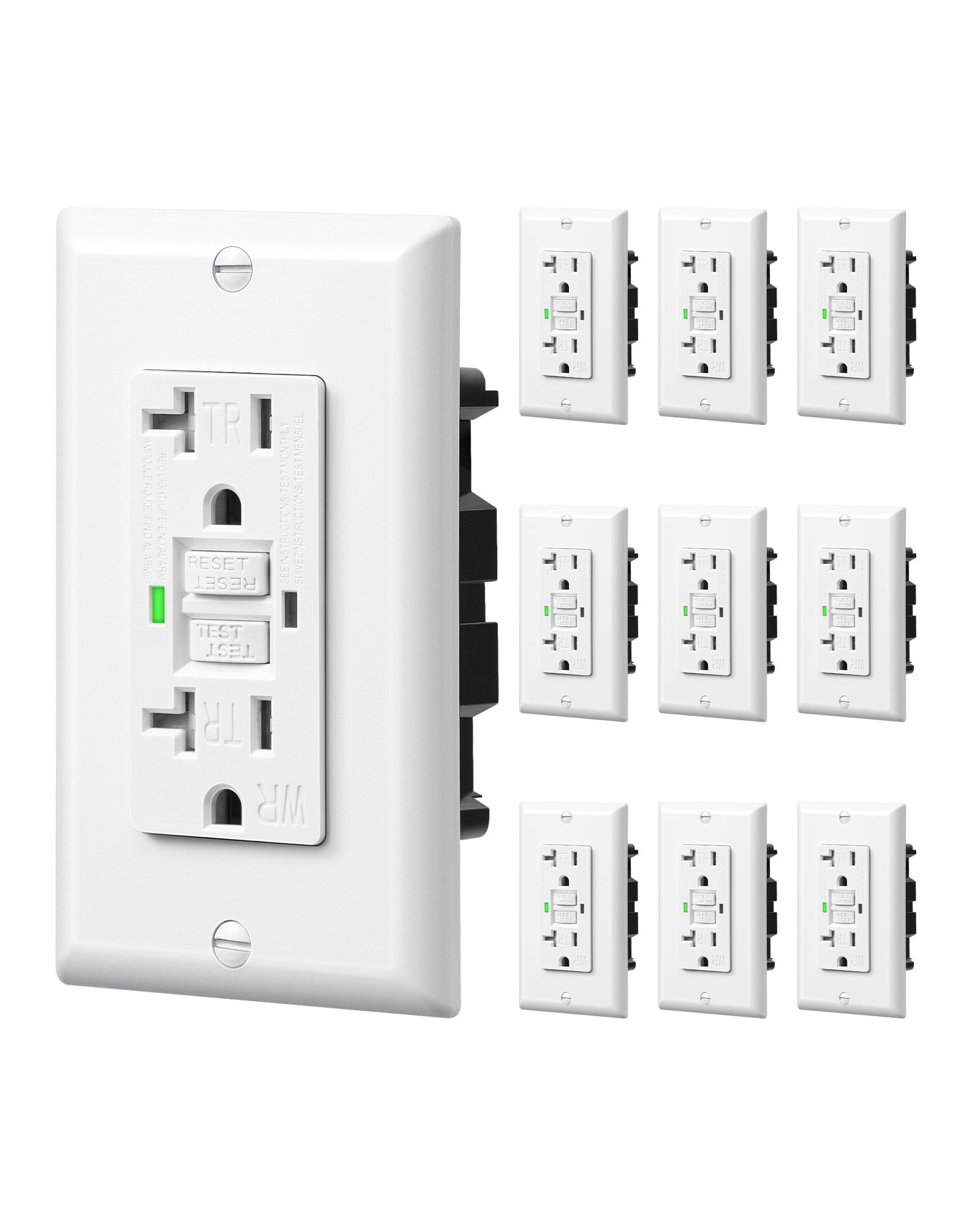 DEWENWILS GFCI Outlet 20Amp, 10-Pack Self-Test GFCI Electrical Outlet with LED Indicator, Tamper Resistant, Weather Resistant, Wallplate Included-HGFB20F