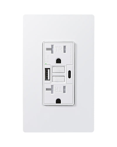 DEWENWILS 20A GFCI Outlet with 4.8A/24W USB-A & USB-C Ports, 30S Self-Test GFCI Electrical Outlet with Indicator Light, Tamper-Resistant Receptacle, Screwless Wall Plate, Clamping Plate-HGFB20J
