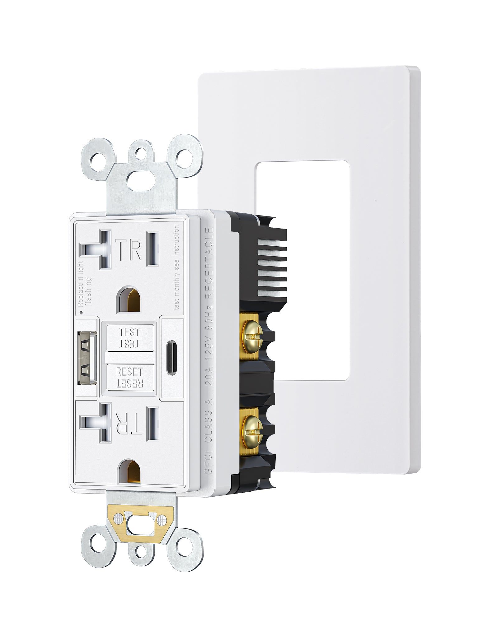 DEWENWILS 20A GFCI Outlet with 4.8A/24W USB-A & USB-C Ports, 30S Self-Test GFCI Electrical Outlet with Indicator Light, Tamper-Resistant Receptacle, Screwless Wall Plate, Clamping Plate-HGFB20J