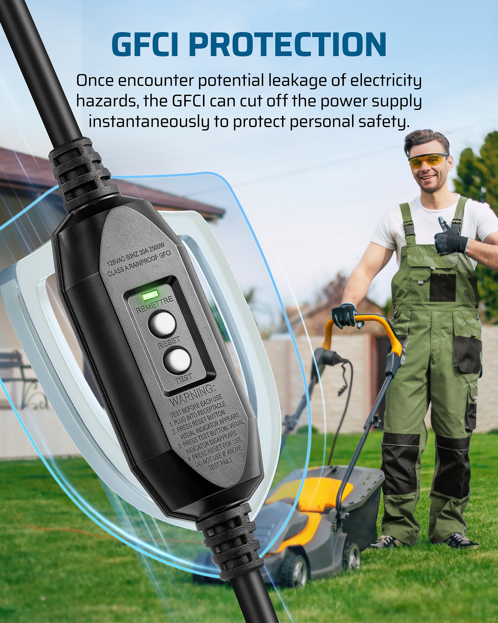 DEWENWILS Auto-Monitoring GFCI Replacement Plug Inline Assembly, Manual Reset 15 Amp Grounded 3 Wires 3-Prongs Safety Plug for Power Tools, Lawn Equipment, SJTW AWG14/3, 1 Pack, Black-HGFP01A