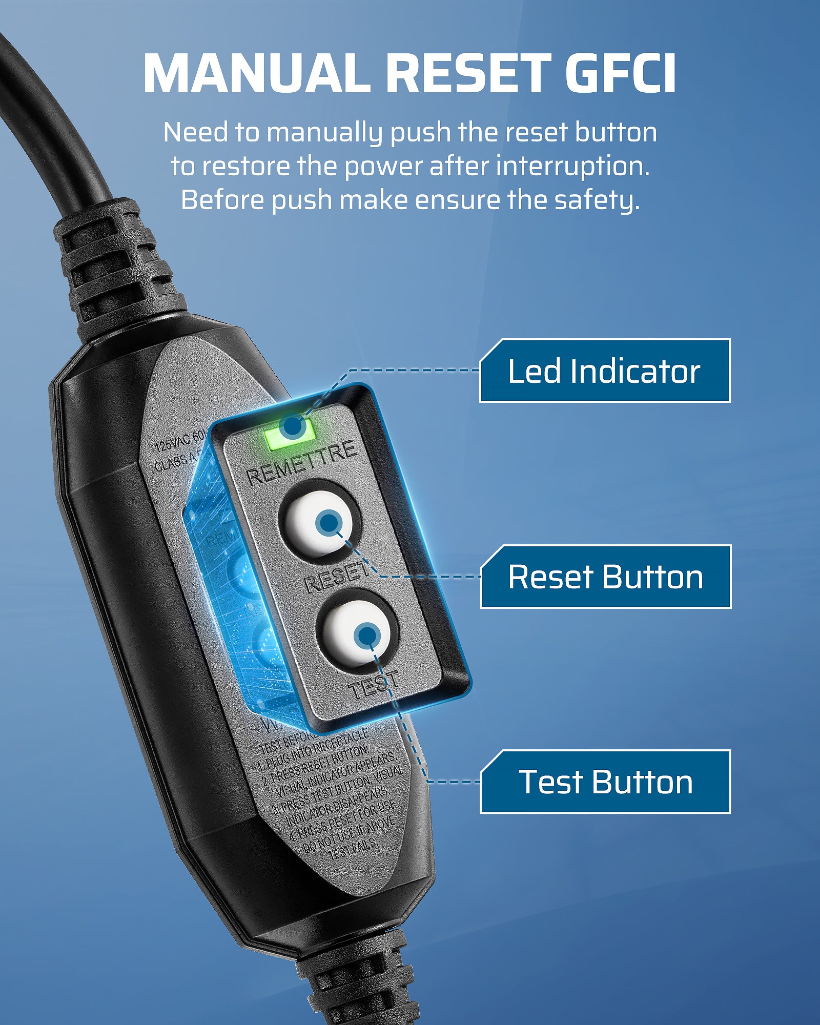 DEWENWILS Auto-Monitoring GFCI Replacement Plug Inline Assembly, Manual Reset 15 Amp Grounded 3 Wires 3-Prongs Safety Plug for Power Tools, Lawn Equipment, SJTW AWG14/3, 1 Pack, Black-HGFP01A