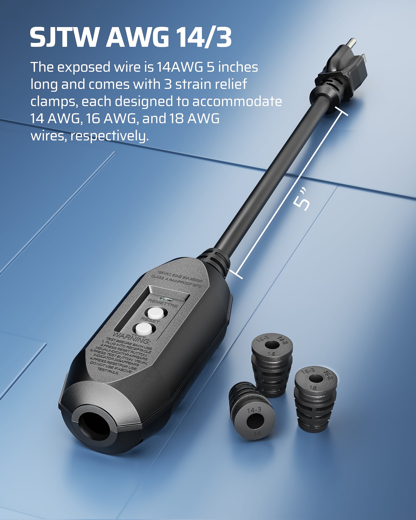 DEWENWILS Auto-Monitoring GFCI Replacement Plug Inline Assembly, Manual Reset 15 Amp Grounded 3 Wires 3-Prongs Safety Plug for Power Tools, Lawn Equipment, SJTW AWG14/3, 1 Pack, Black-HGFP01A