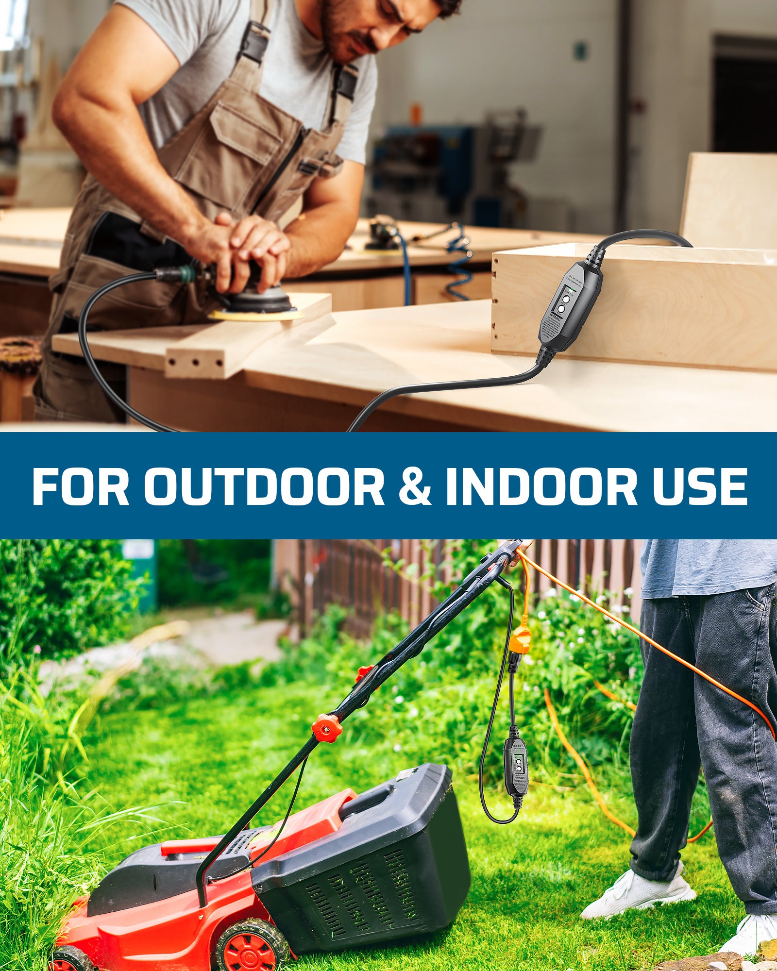 DEWENWILS Auto-Monitoring GFCI Replacement Plug Inline Assembly, Manual Reset 15 Amp Grounded 3 Wires 3-Prongs Safety Plug for Power Tools, Lawn Equipment, SJTW AWG14/3, 1 Pack, Black-HGFP01A