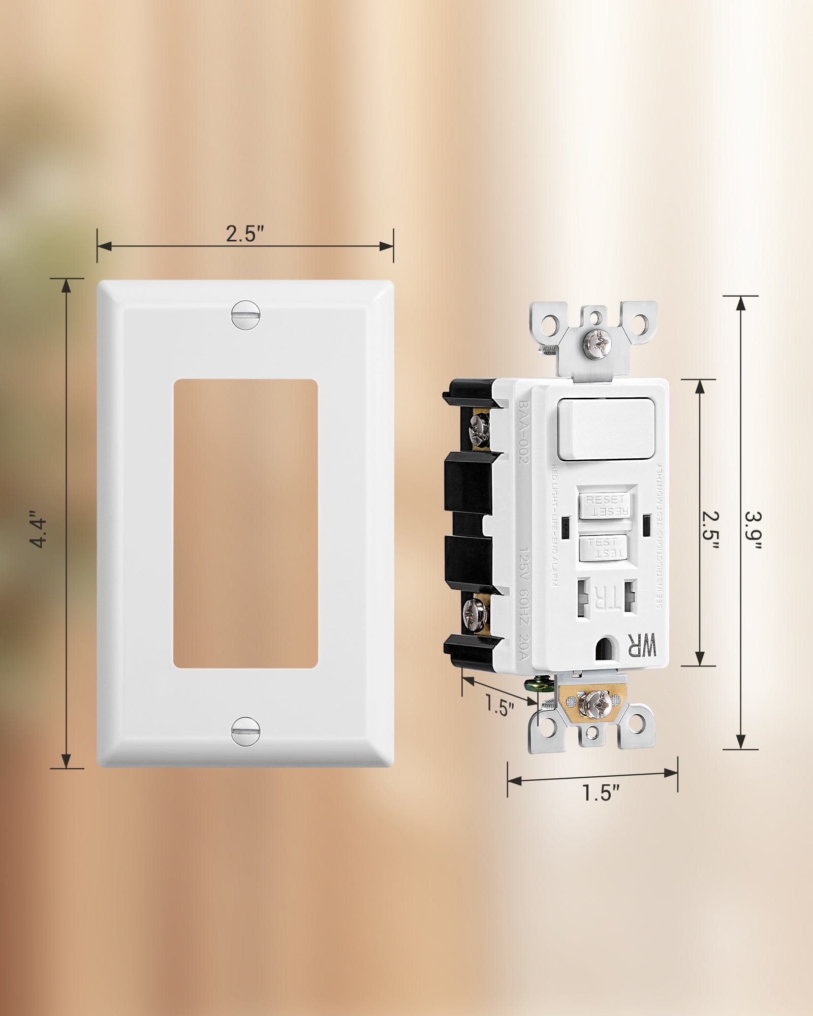 DEWENWILS 15A GFCI Switch Outlet Combo, Tamper-Resistant GFCI Electrical Outlet, 15 Amp GFCI Outlet, Weather Resistant Ground Fault Circuit Interrupter, Self-Test with LED Indicator, White-HGFS15A
