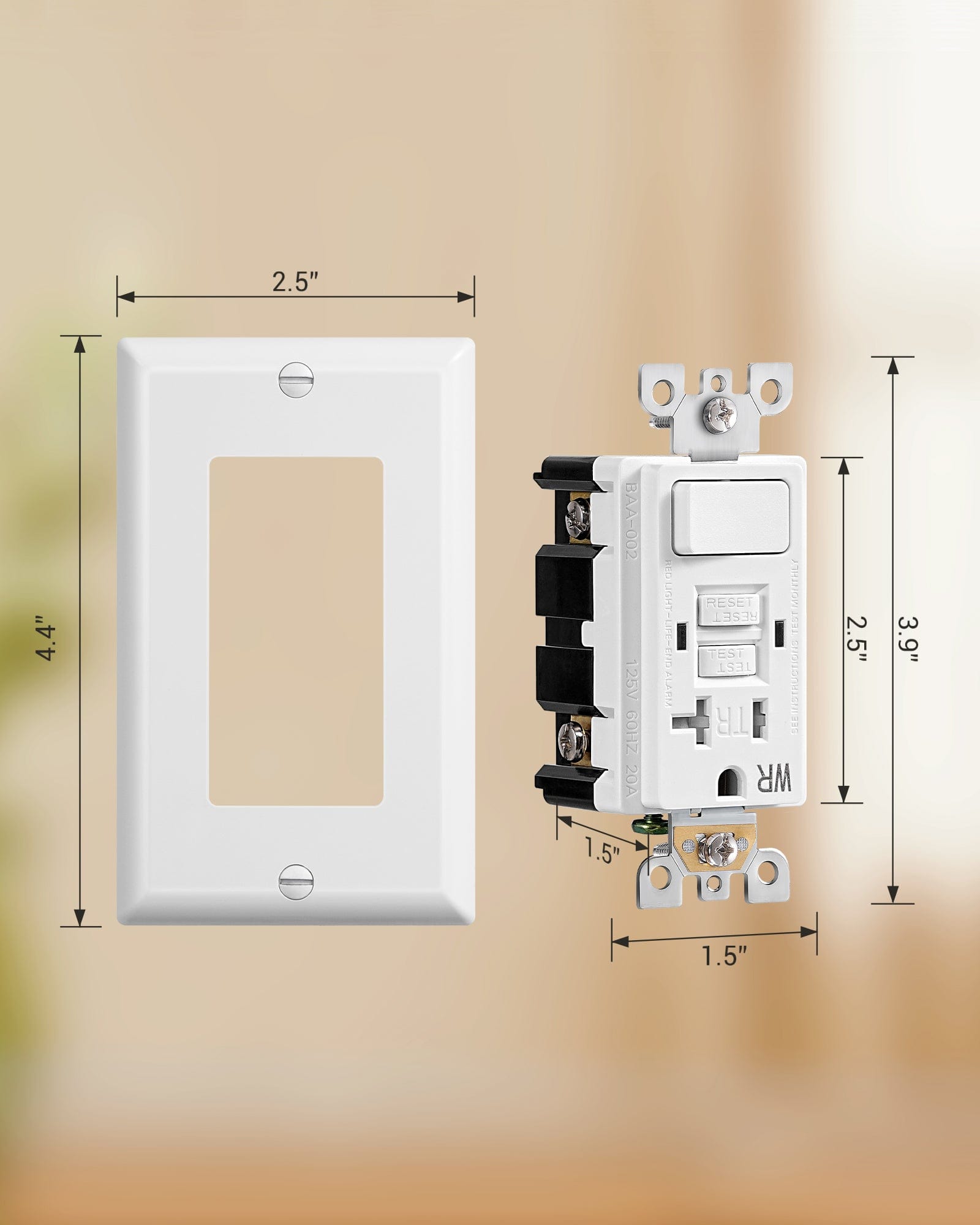 DEWENWILS 20A GFCI Switch Outlet Combo, Tamper-Resistant GFCI Electrical Outlet, 20 Amp GFCI Outlet, Weather Resistant Ground Fault Circuit Interrupter, Self-Test with LED Indicator, White-HGFS20A