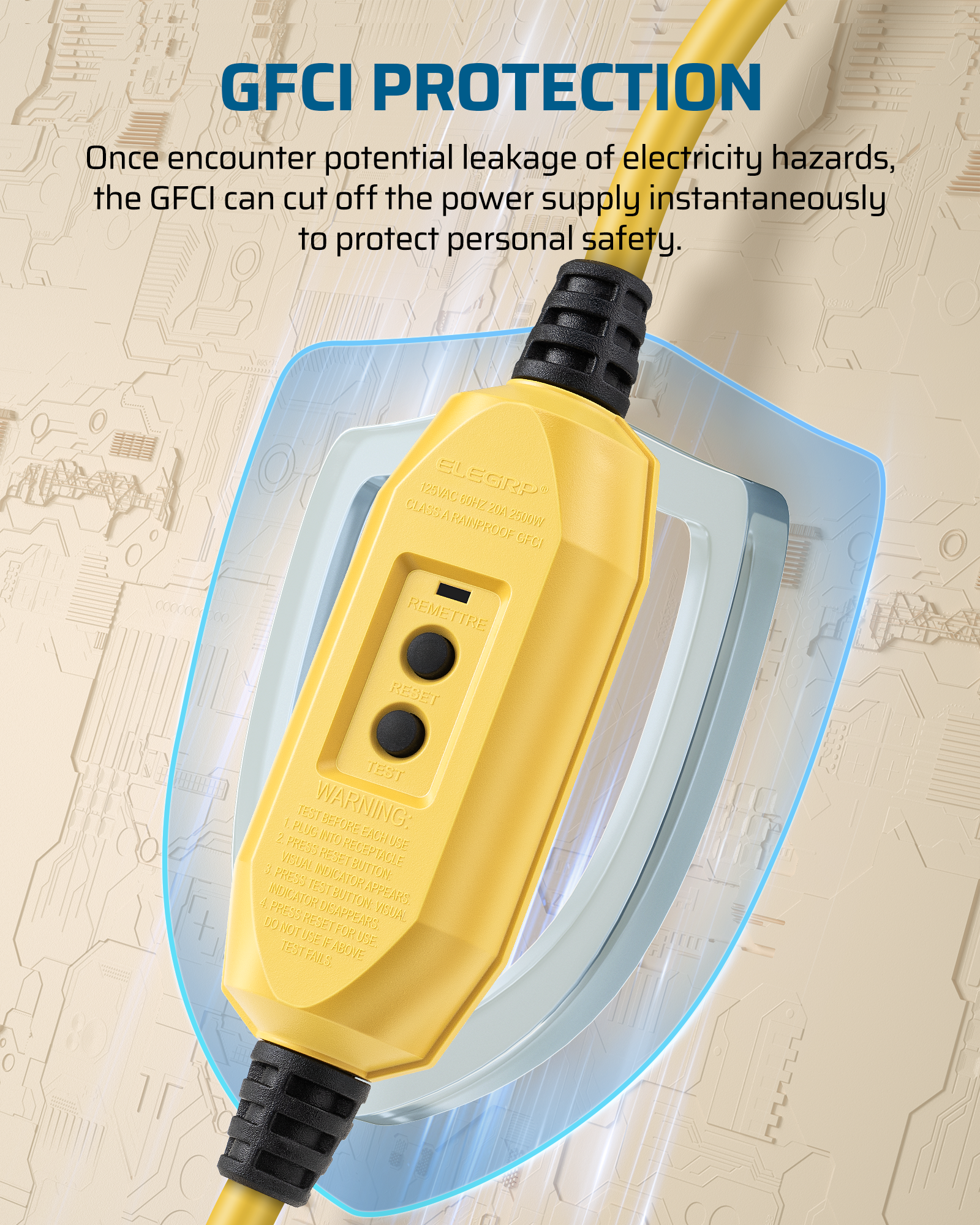 DEWENWILS 3ft Outdoor Automatic GFCI Extension Cord, 12/3 Gauge, Heavy Duty Power Cable with LED Lighted 3 Prong Plug-HGFY03A