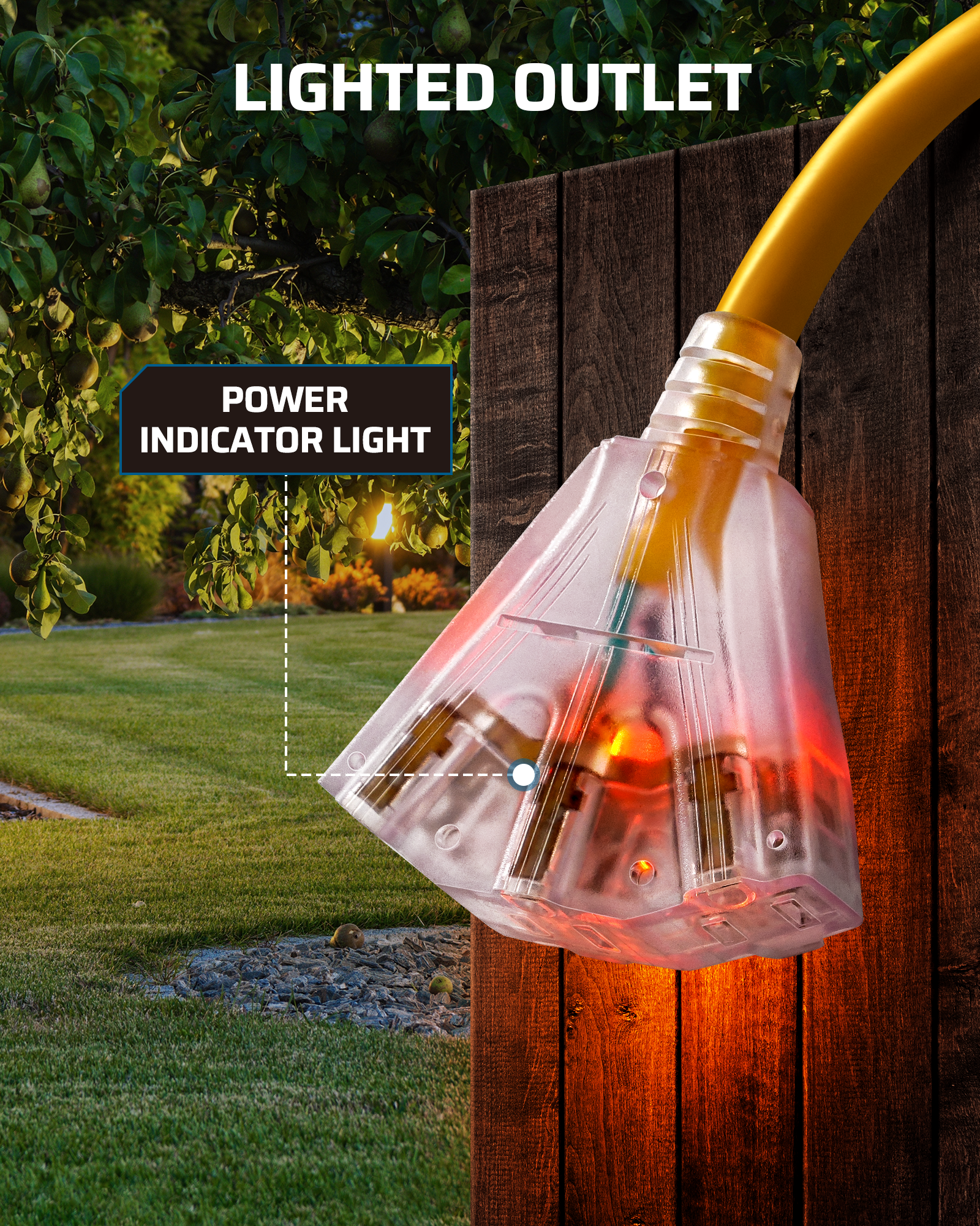 DEWENWILS 3ft Outdoor Automatic GFCI Extension Cord, 12/3 Gauge, Heavy Duty Power Cable with LED Lighted 3 Prong Plug-HGFY03A