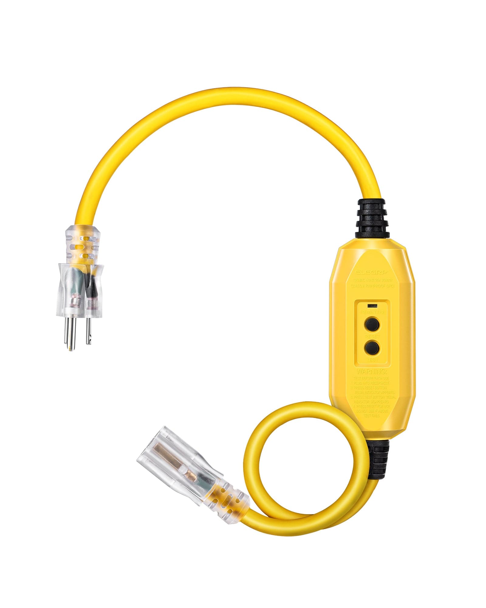 DEWENWILS 3Ft Automatic GFCI Extension Cord Outdoor, 12/3 SJTW Heavy Duty Extension Cord, Power Cord with LED Lighted 3 Prong Plug, 15A/125V/1875W, Yellow-HGFY03C