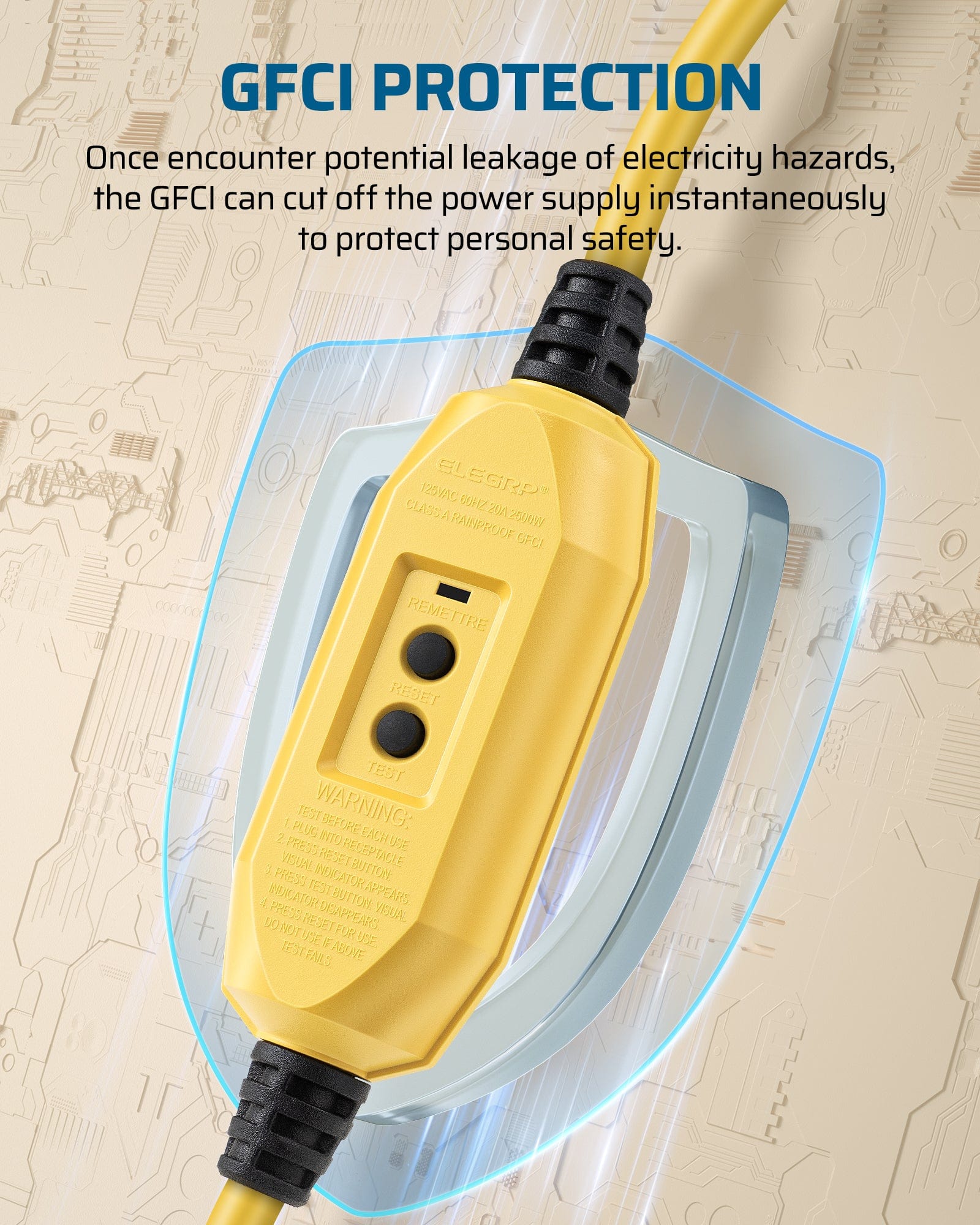 DEWENWILS 3Ft Automatic GFCI Extension Cord Outdoor, 12/3 SJTW Heavy Duty Extension Cord, Power Cord with LED Lighted 3 Prong Plug, 15A/125V/1875W, Yellow-HGFY03C