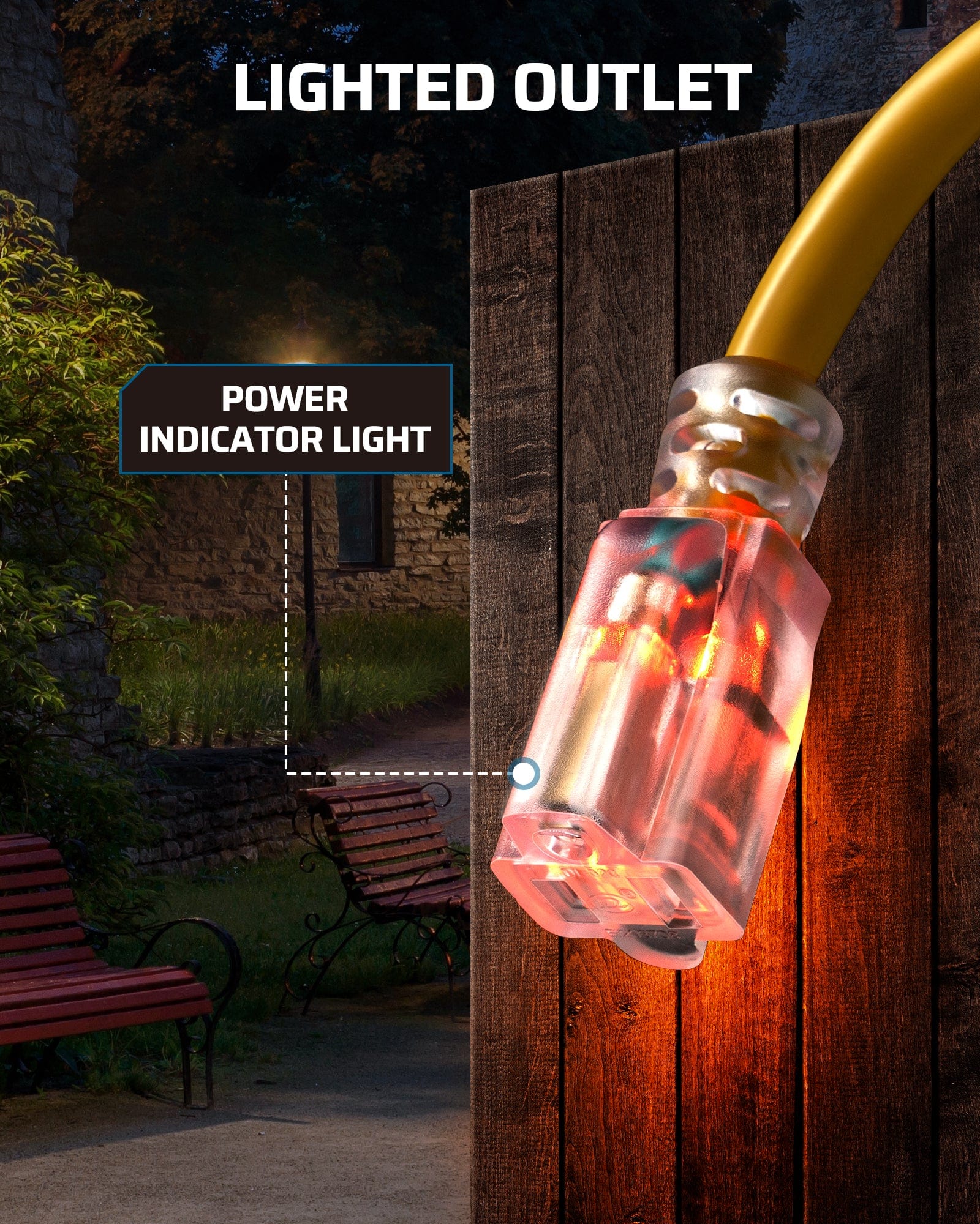 DEWENWILS 3Ft Automatic GFCI Extension Cord Outdoor, 12/3 SJTW Heavy Duty Extension Cord, Power Cord with LED Lighted 3 Prong Plug, 15A/125V/1875W, Yellow-HGFY03C