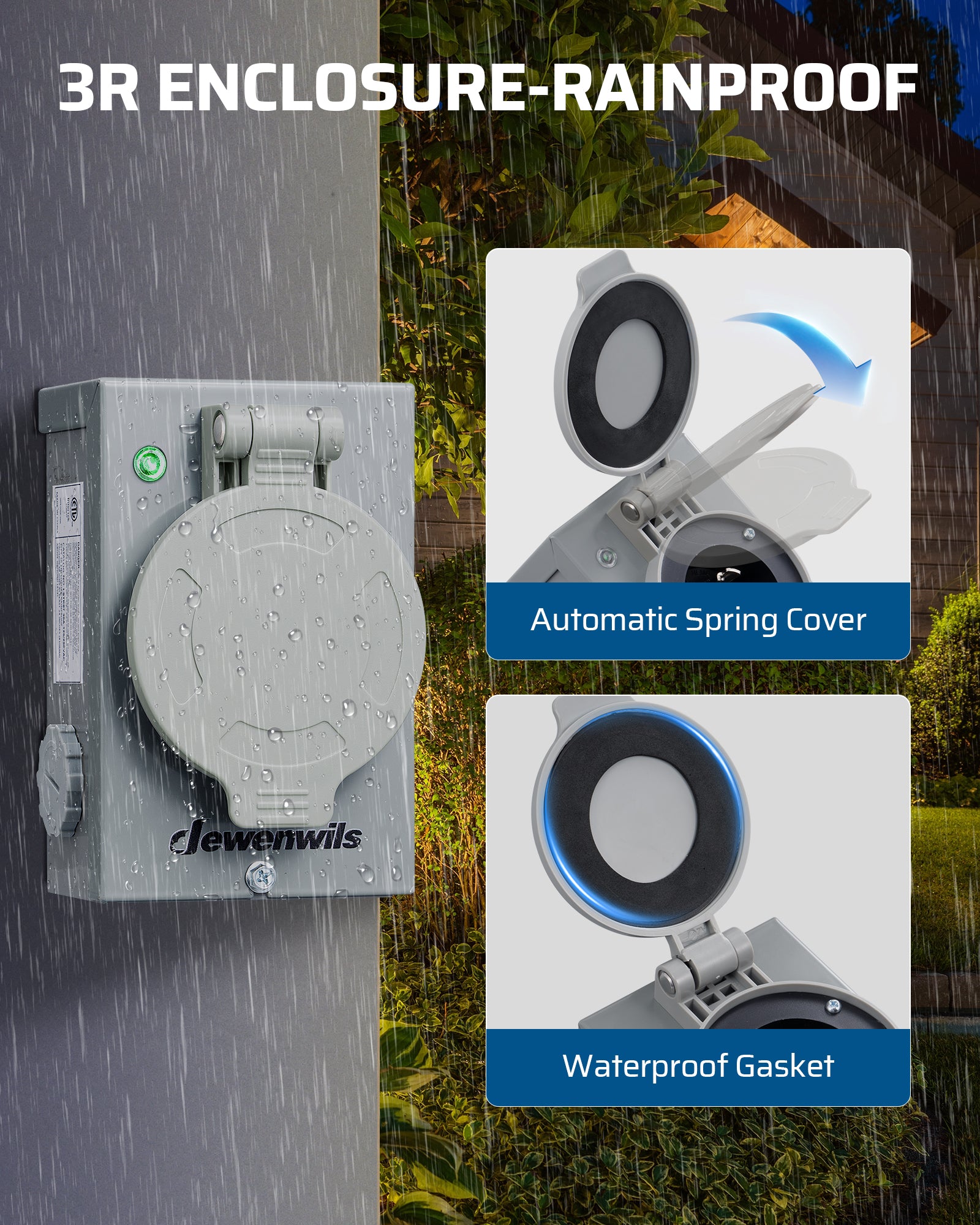 DEWENWILS 30 Amp Generator Inlet Box, Pre-drilled NEMA L14-30 Power Inlet Box, 4-Prong Generator Cord, 125/250V, 7500/12500W, 3R Weatherproof for Outdoor Use-HGPB30A