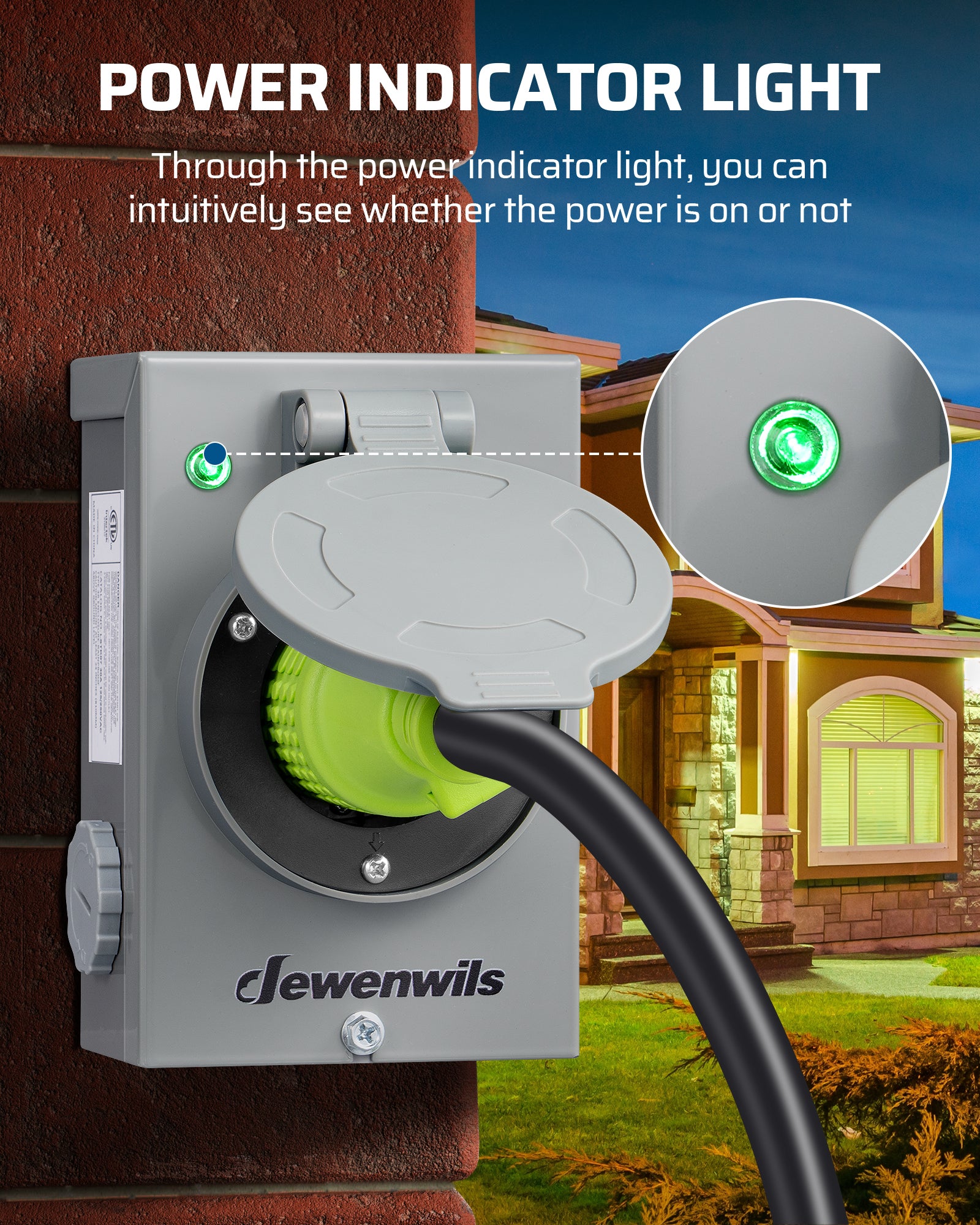 DEWENWILS 30 Amp Generator Inlet Box, Pre-drilled NEMA L14-30 Power Inlet Box, 4-Prong Generator Cord, 125/250V, 7500/12500W, 3R Weatherproof for Outdoor Use-HGPB30A