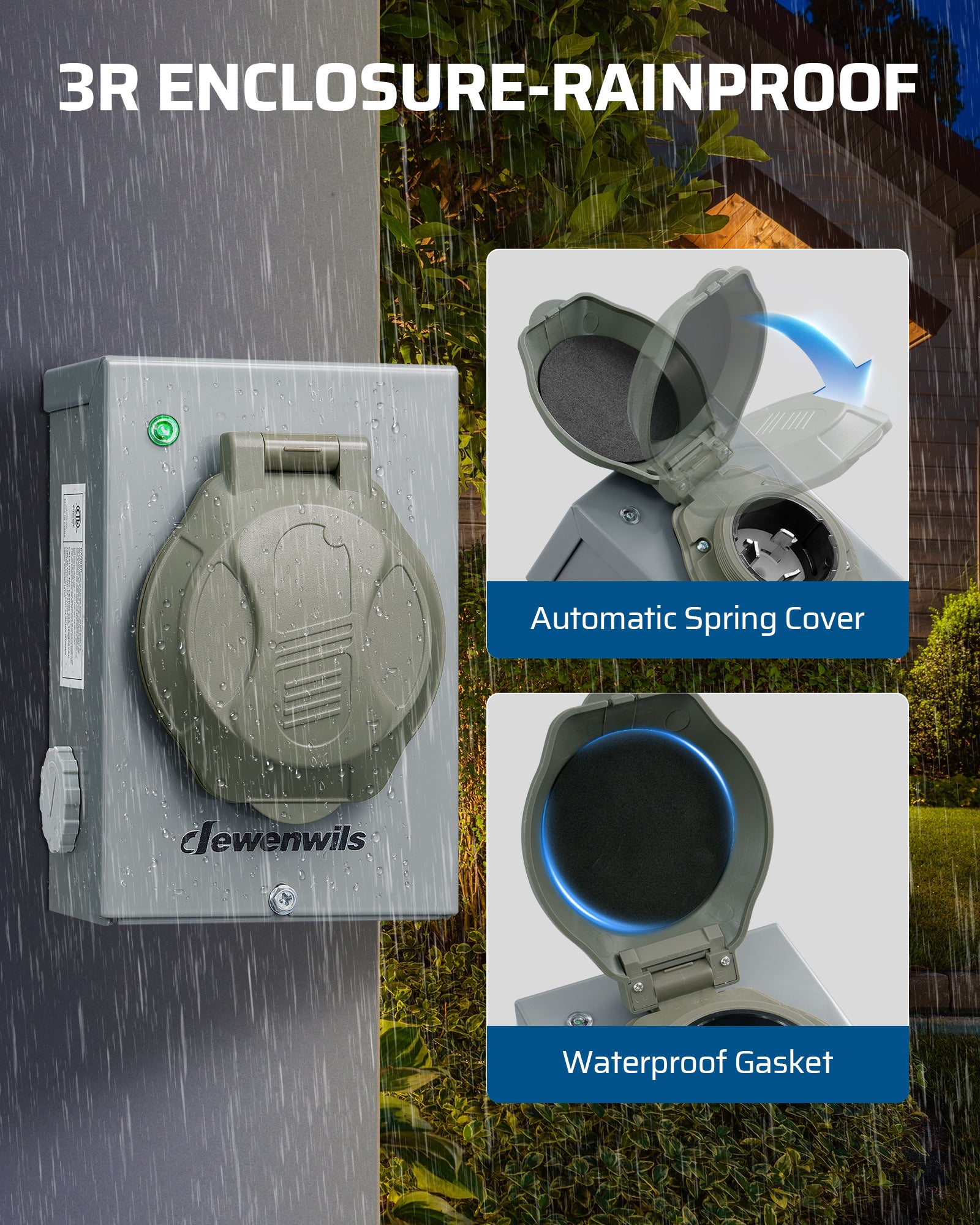 DEWENWILS 50 Amp Generator Inlet Box, Pre-drilled NEMA SS2-50P Power Inlet Box, 4-Prong Generator Cord, 125/250V, 7500/12500W, 3R Weatherproof for Outdoor Use-HGPB50A